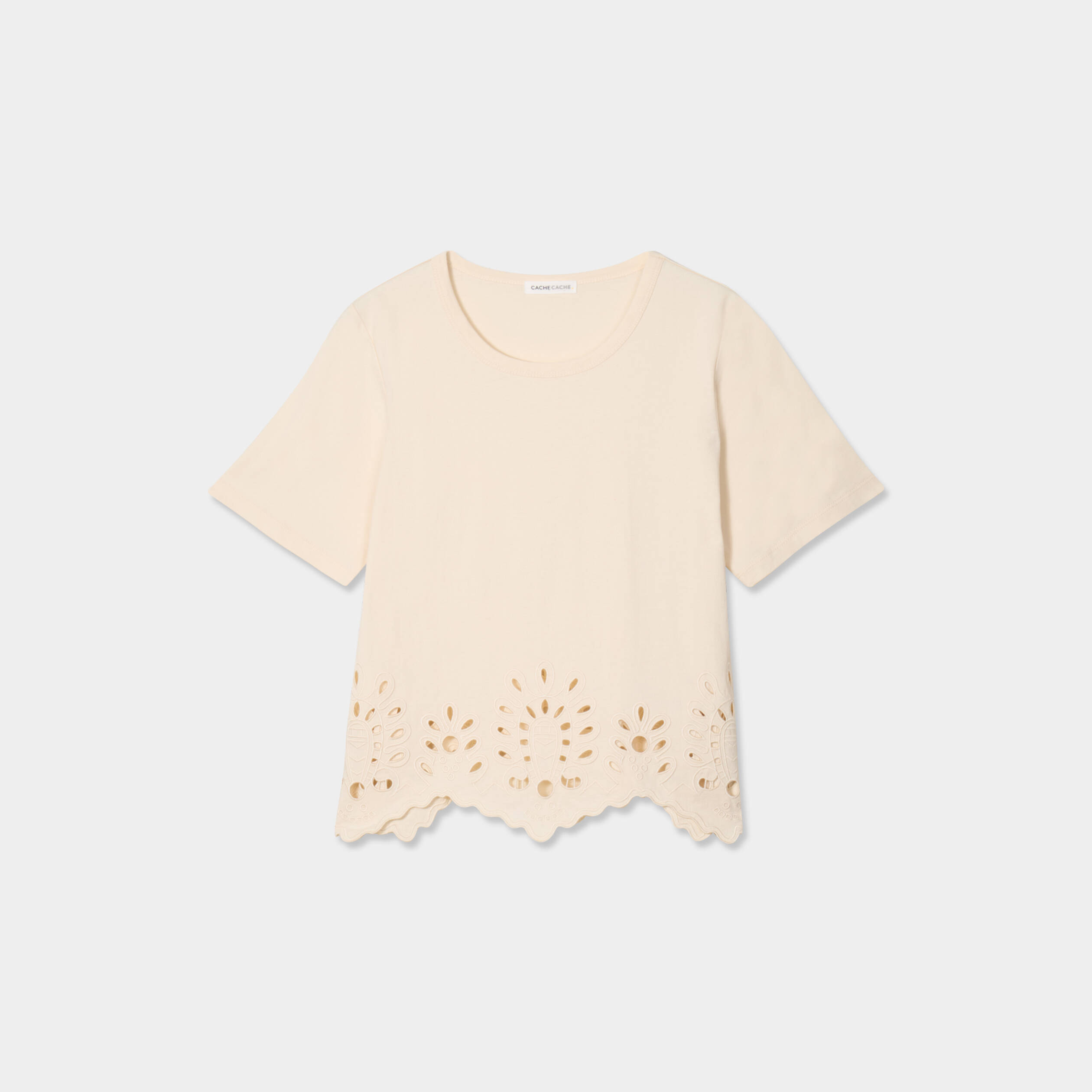 T-shirt broderie anglaise ecru femme