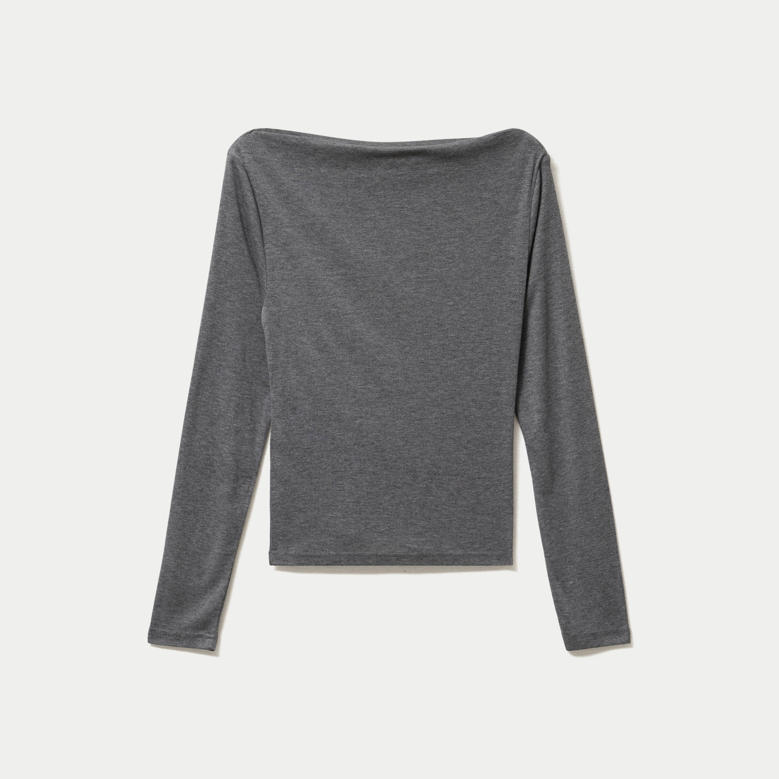 T-shirt col b&eacute;nitier manches longues gris fonc&eacute; femme