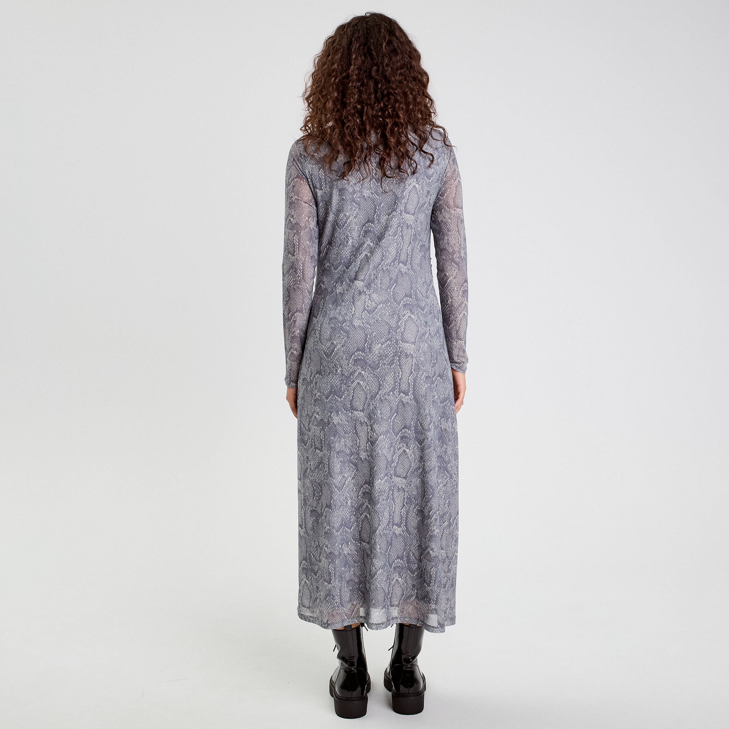 Robe longue ajust&eacute;e fronces bleu gris femme