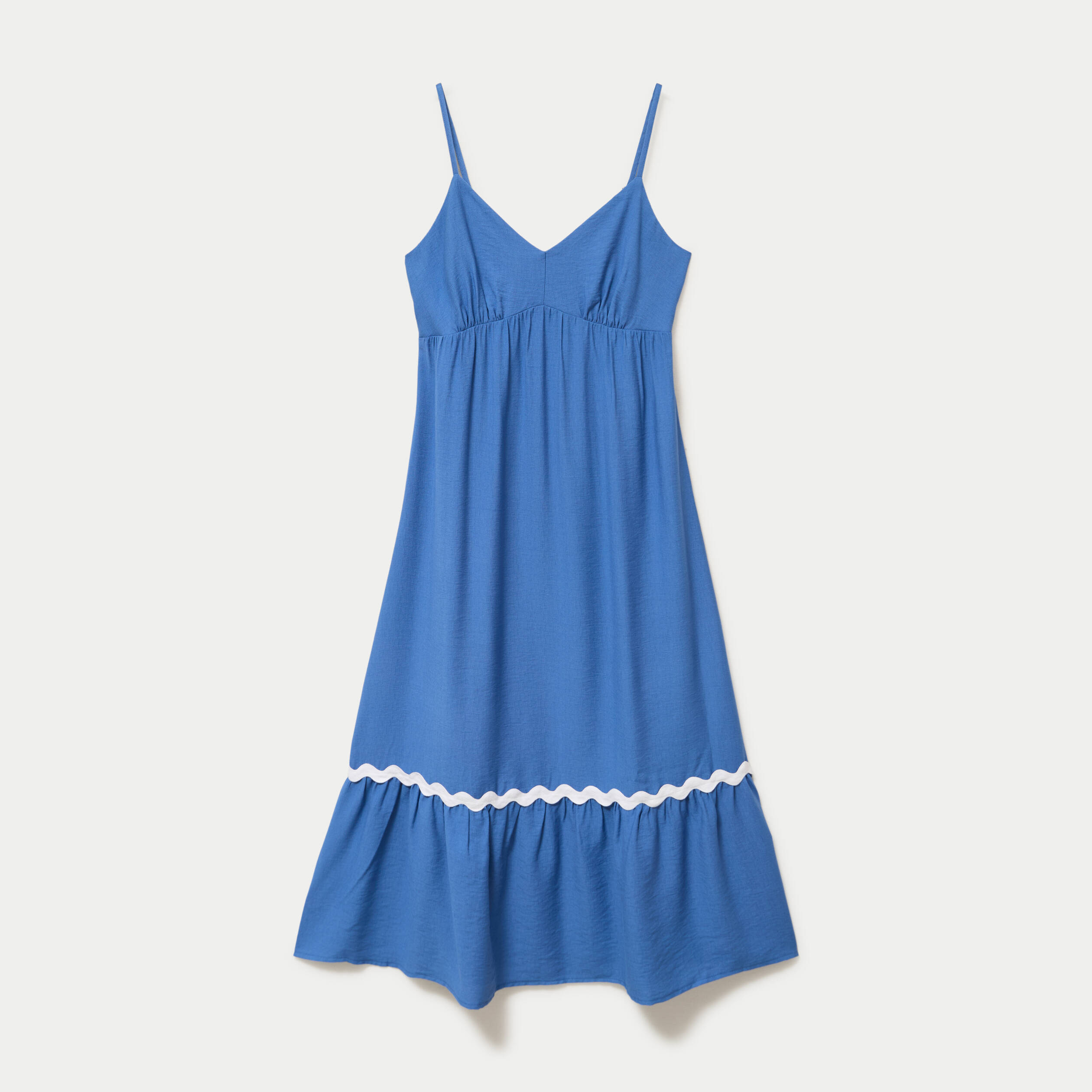 Robe longue &eacute;vas&eacute;e col v cr&ecirc;pe bleu fonc&eacute; femme