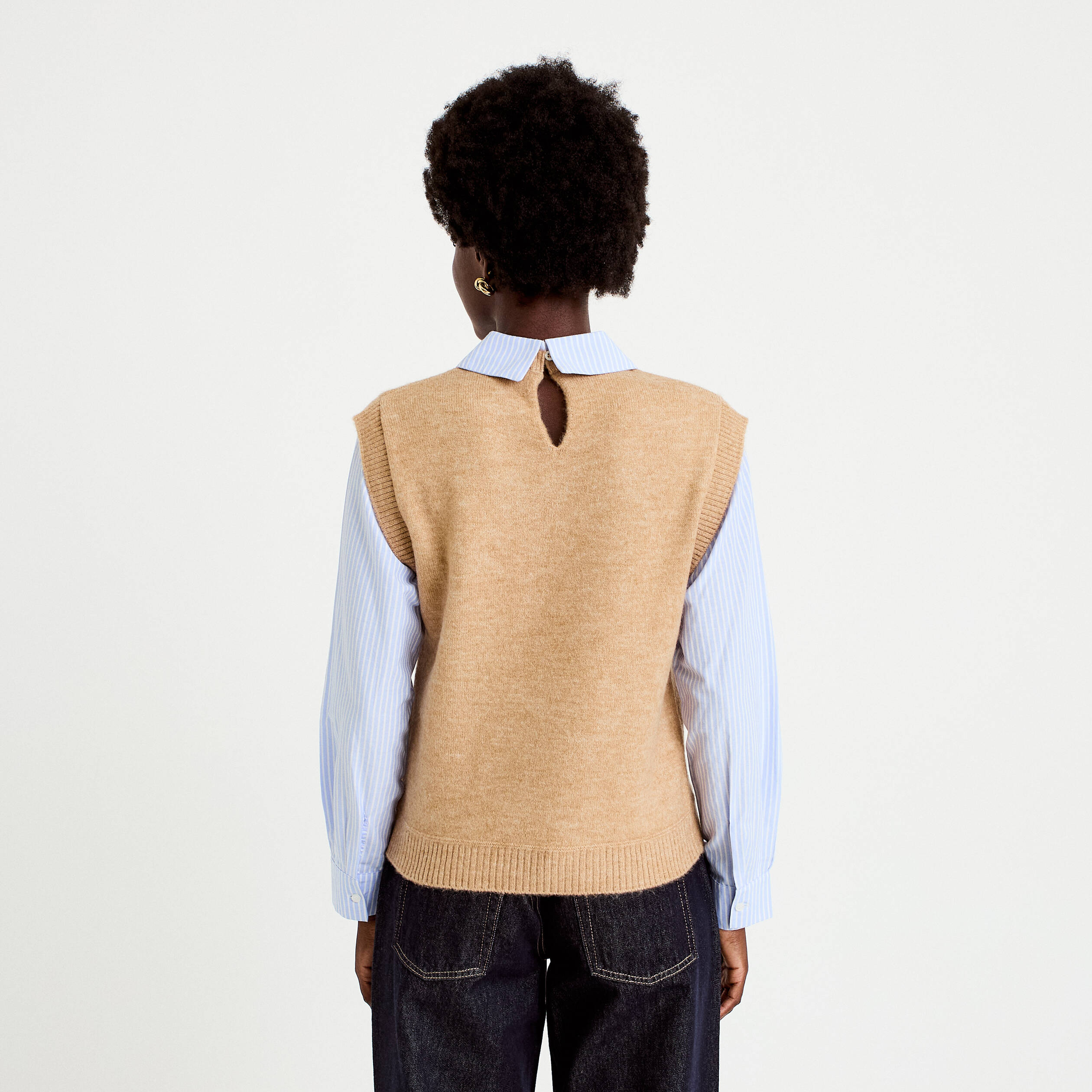 Pull fin 2-en-1 manches longues beige femme