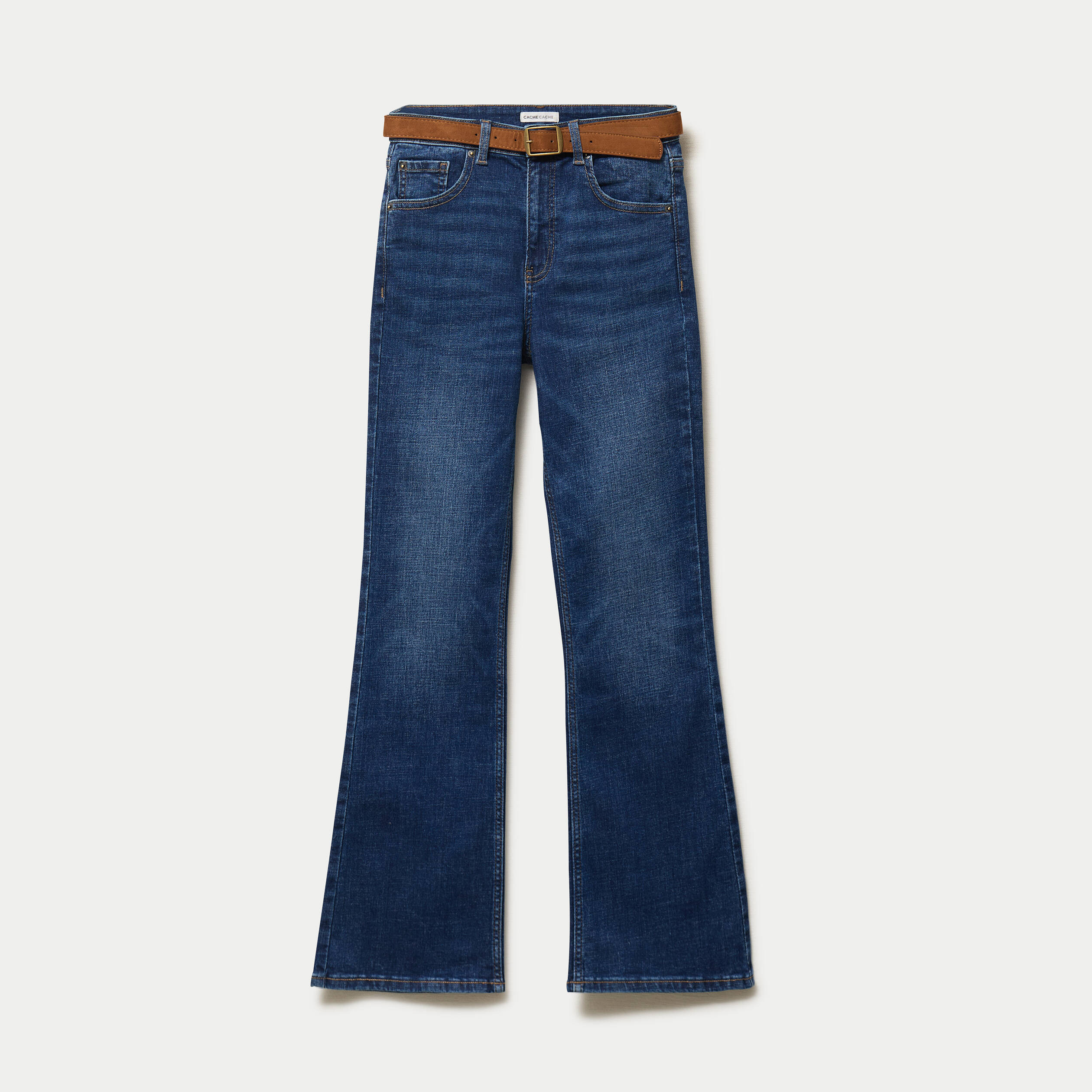 Jean bootcut avec ceinture amovible denim stone femme