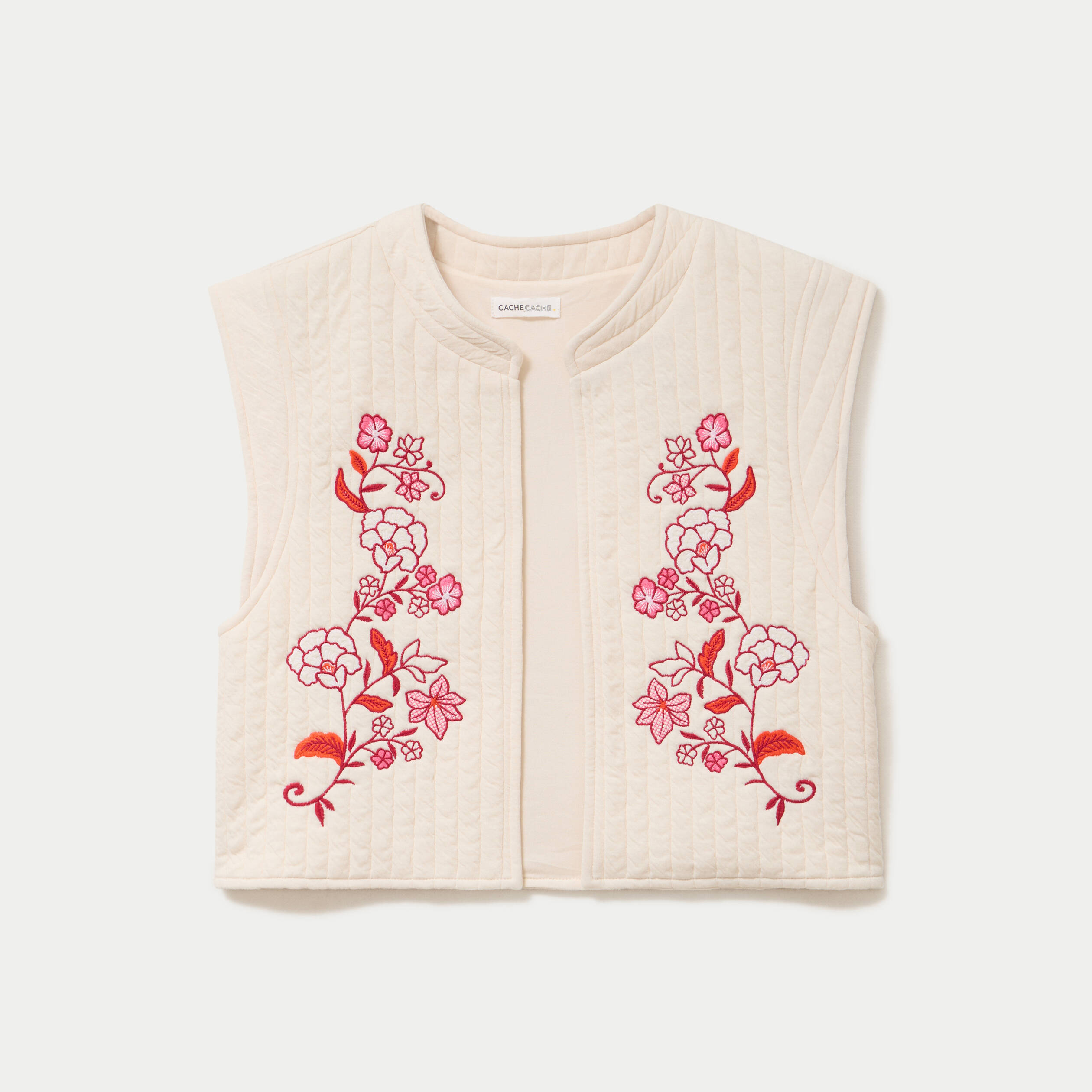 Gilet sans manches brod&eacute; blanc femme