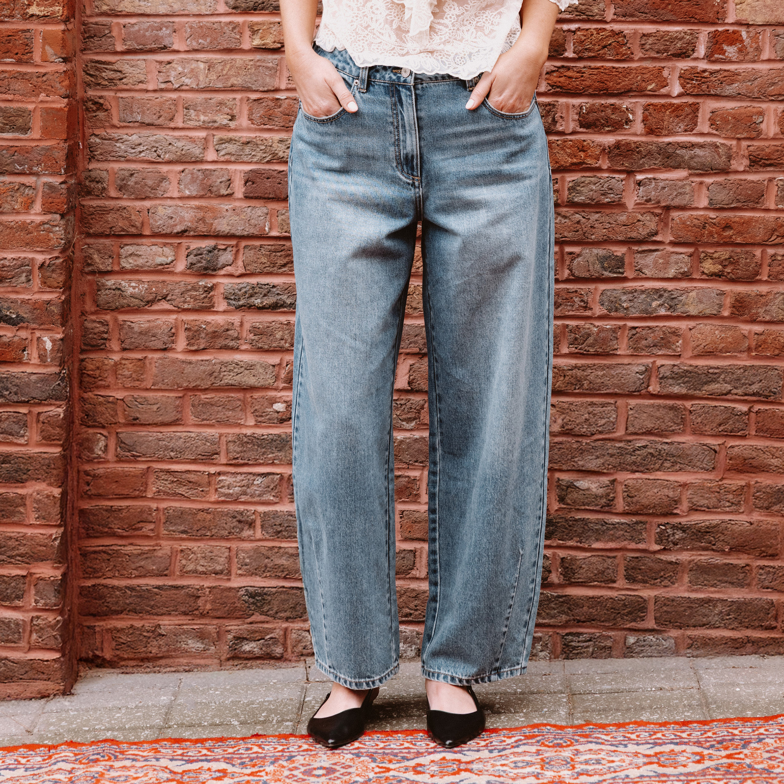 jeans baggy taille haute denim double stone femme Jeans baggy taille haute denim double stone femme