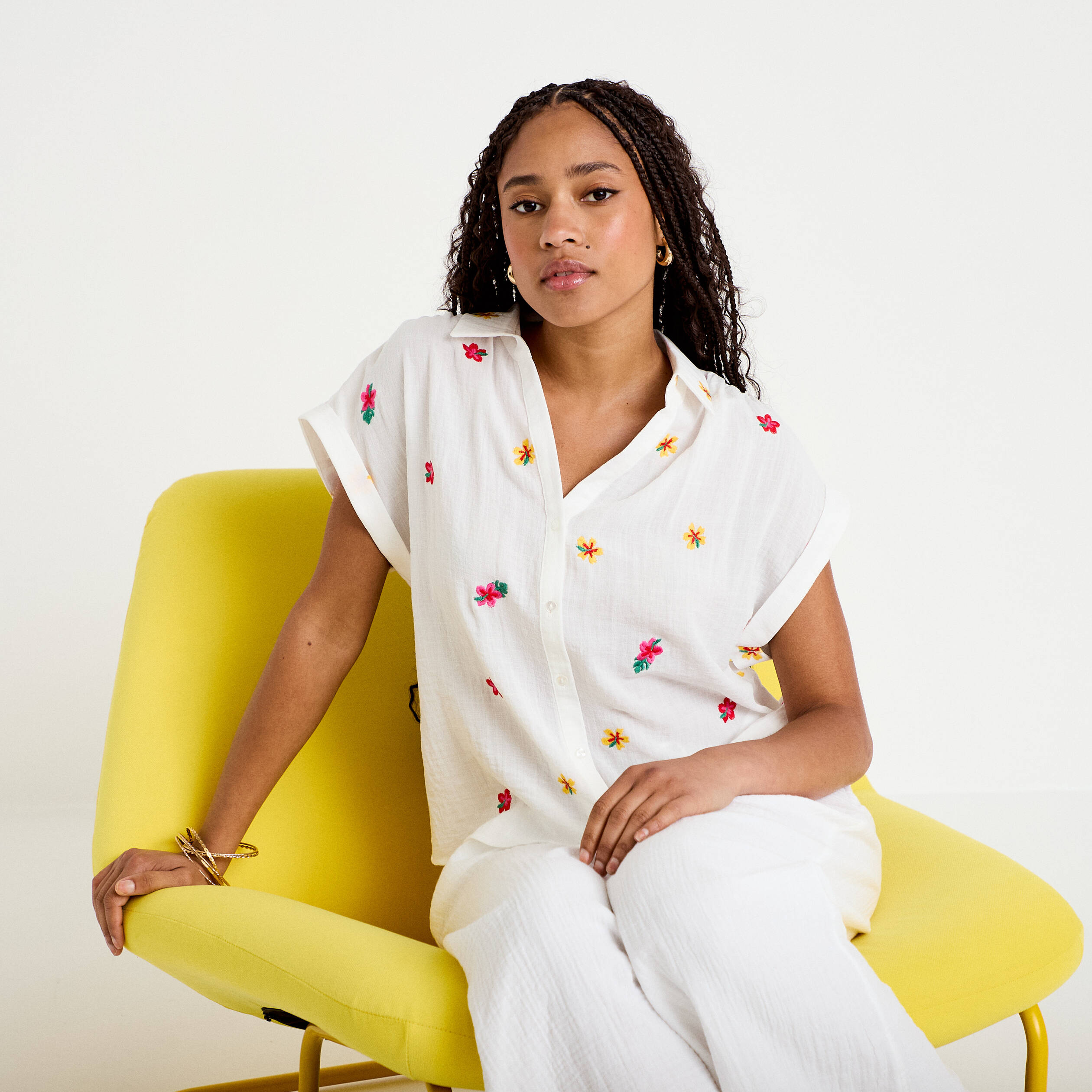 Blouse avec broderie blanc femme