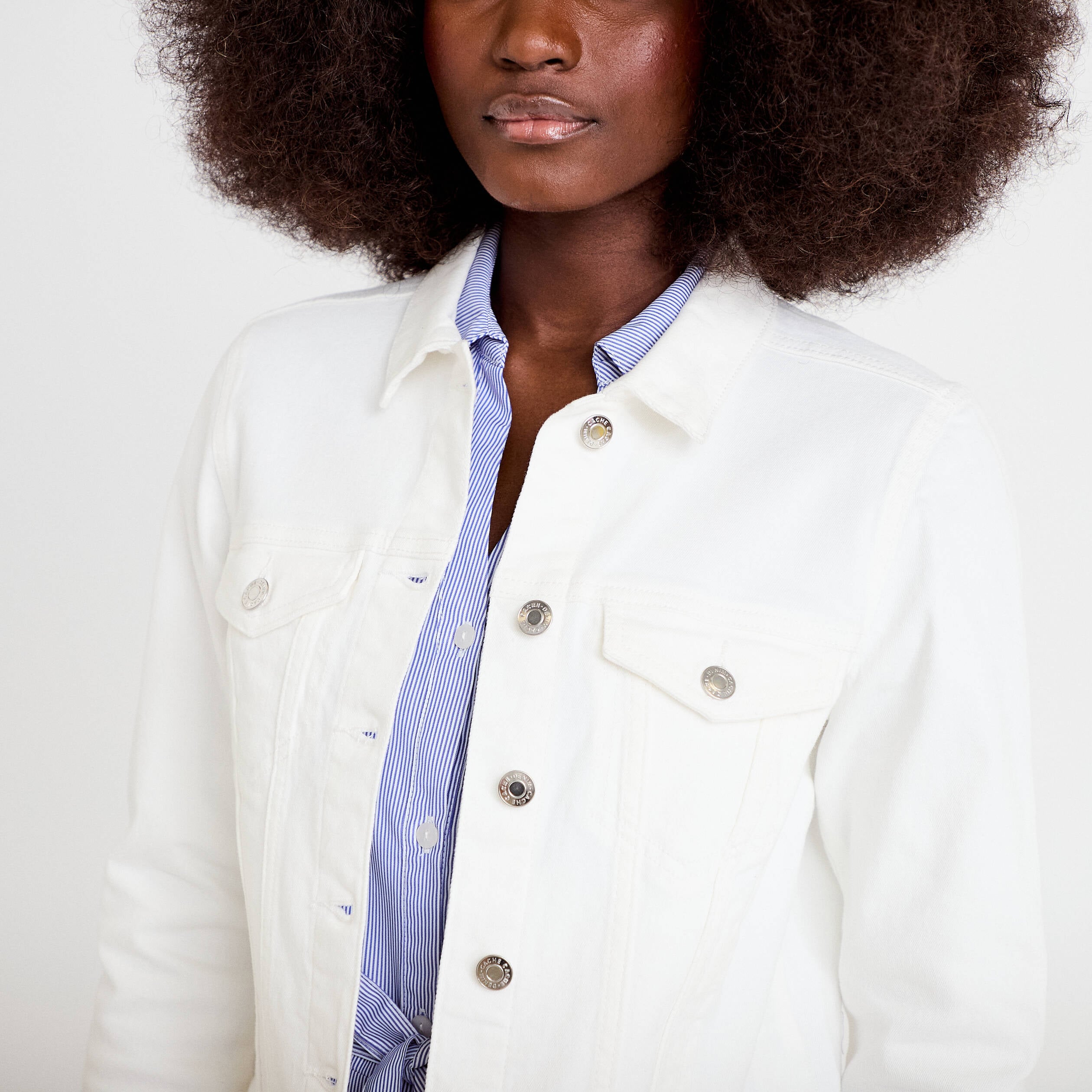 Veste en Jean Femme Mi-Longue Diamante Blanc Blanc - Prêt-à