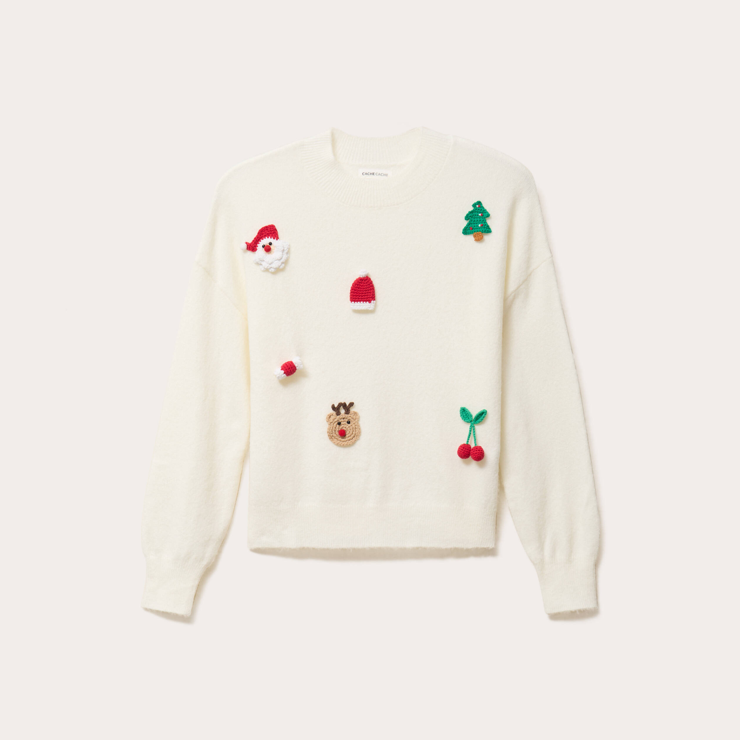 Pull de no&euml;l manches longues ecru femme