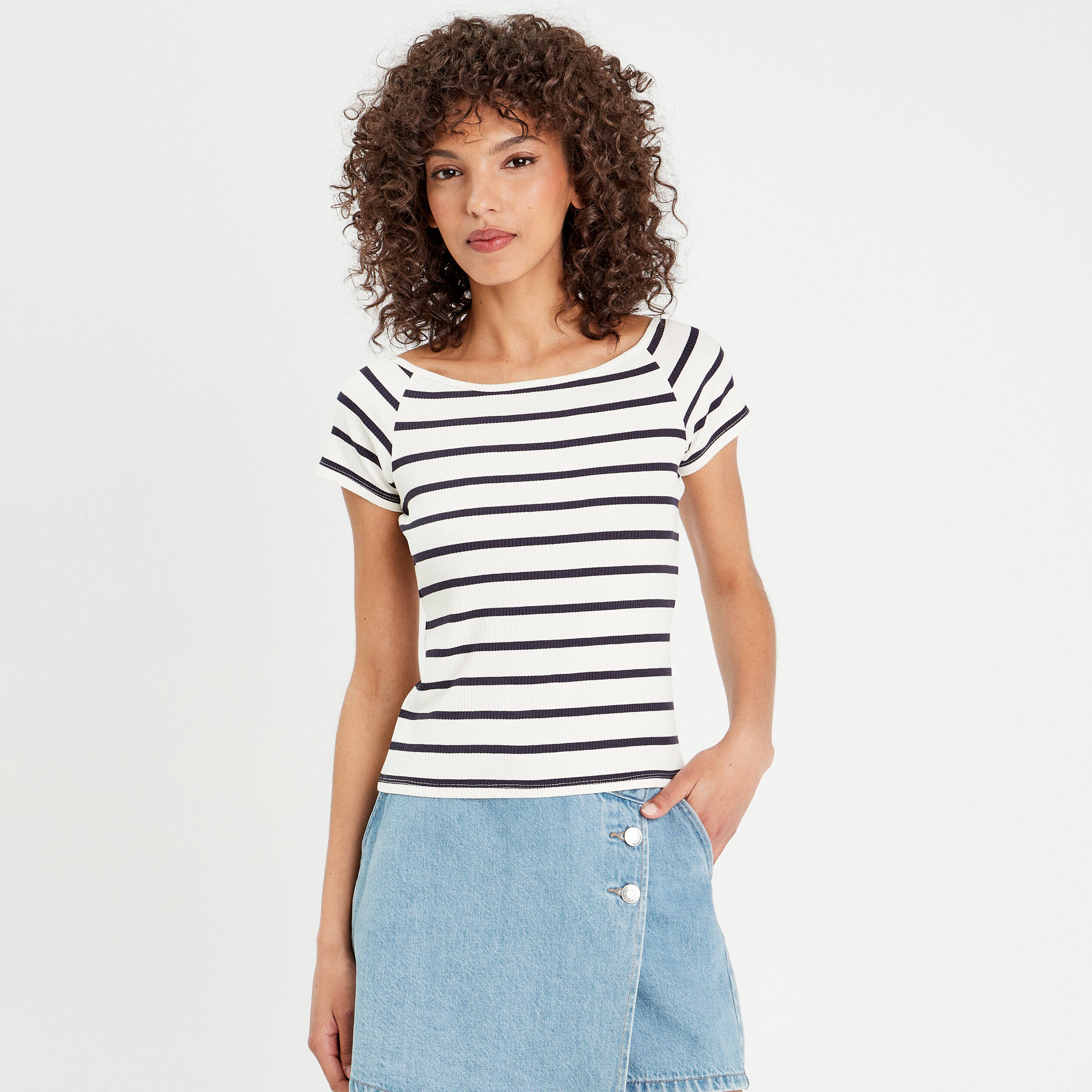 T-Shirt Femme Grande Taille Été - Blanc - Manches Courtes - Tissu