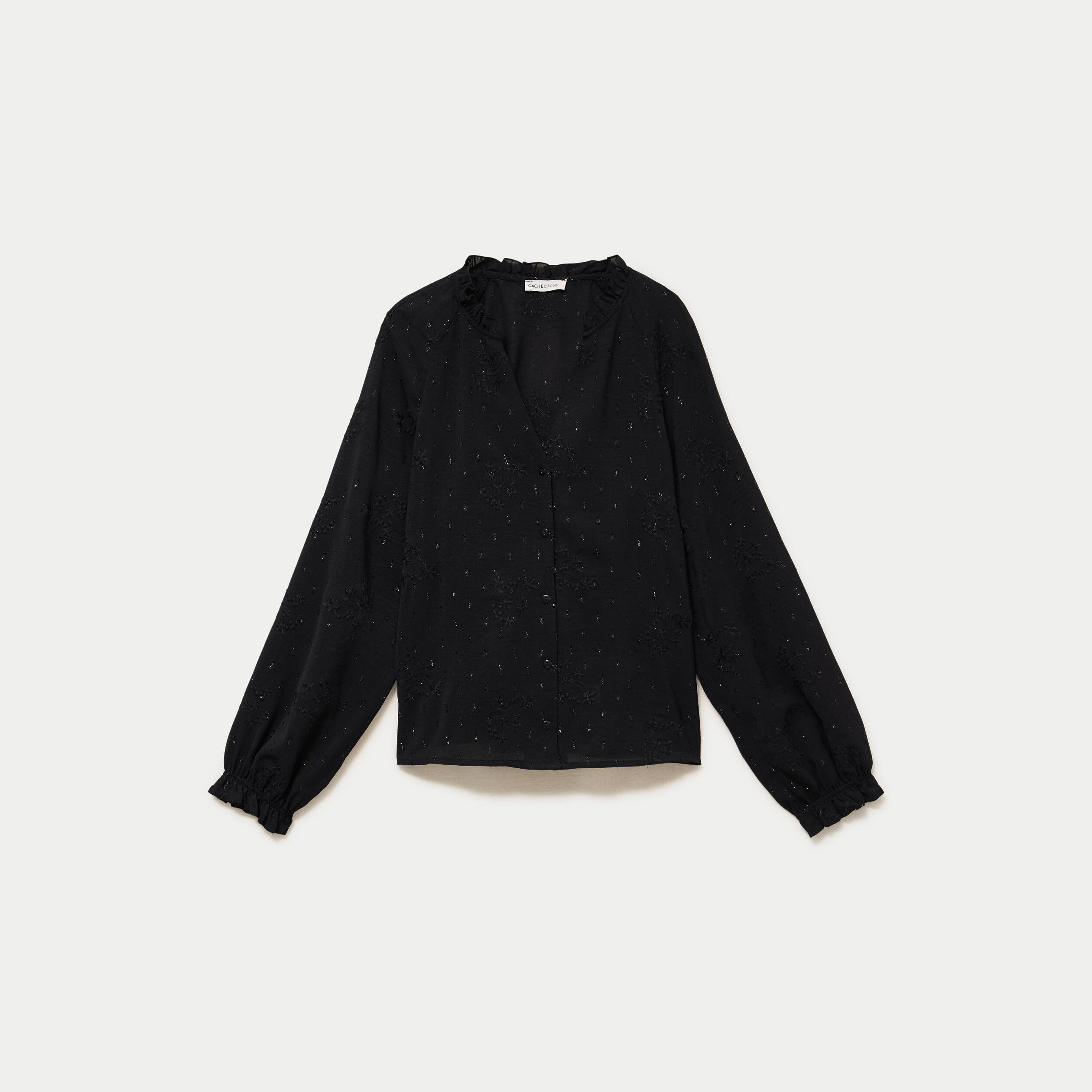 Blouse ample manches longues chin&eacute;e noir femme