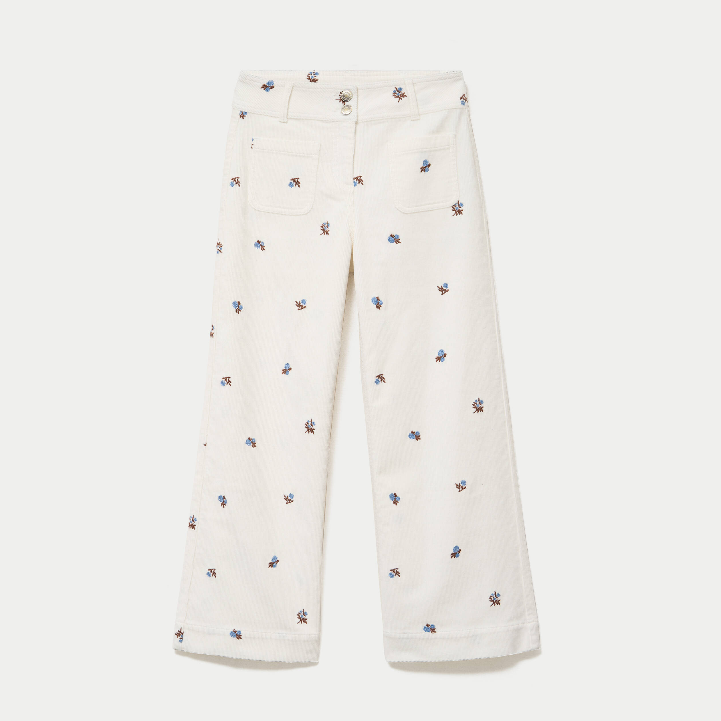 Pantalon wide leg taille haute velours blanc femme