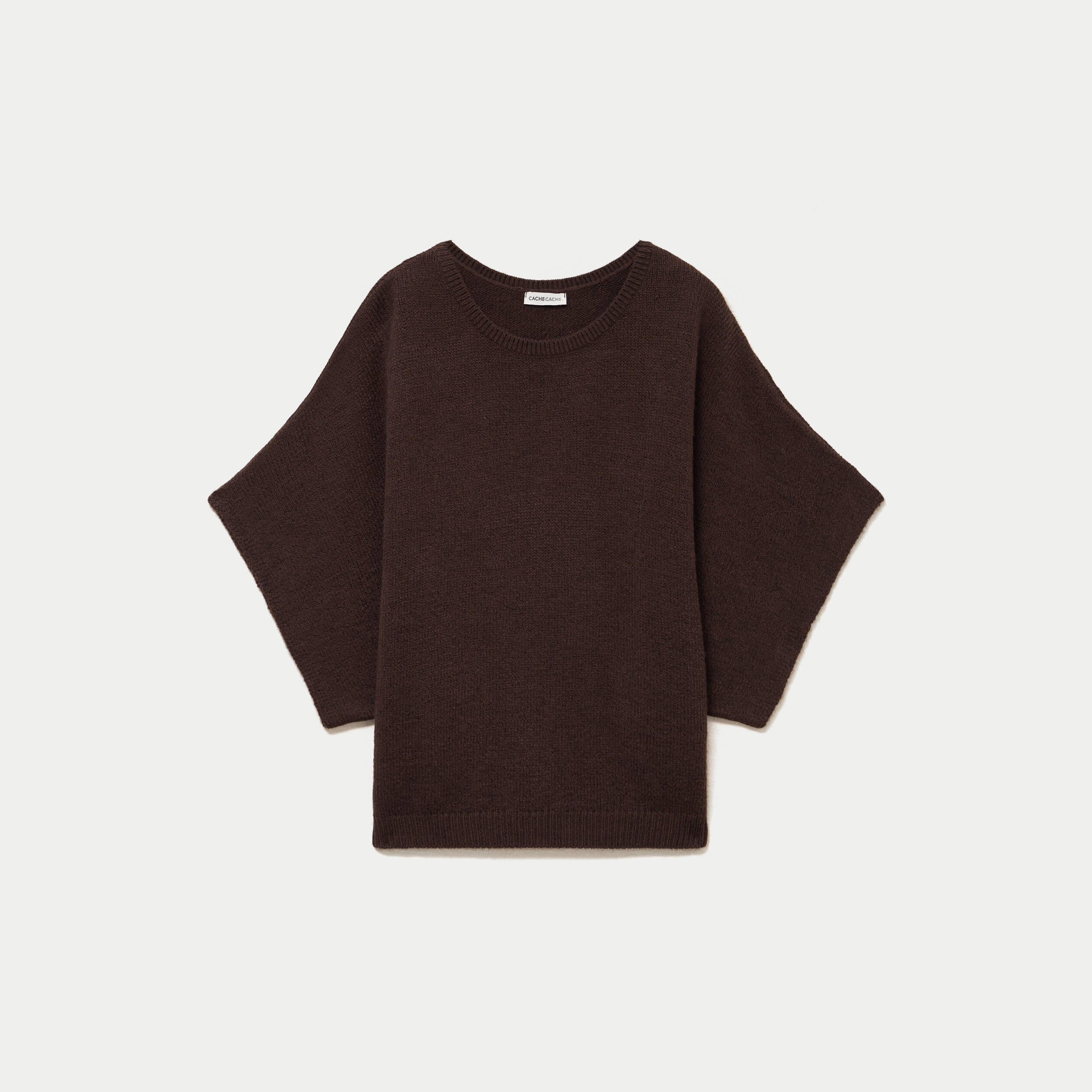 Pull oversize col rond manches courtes marron fonc&eacute; femme
