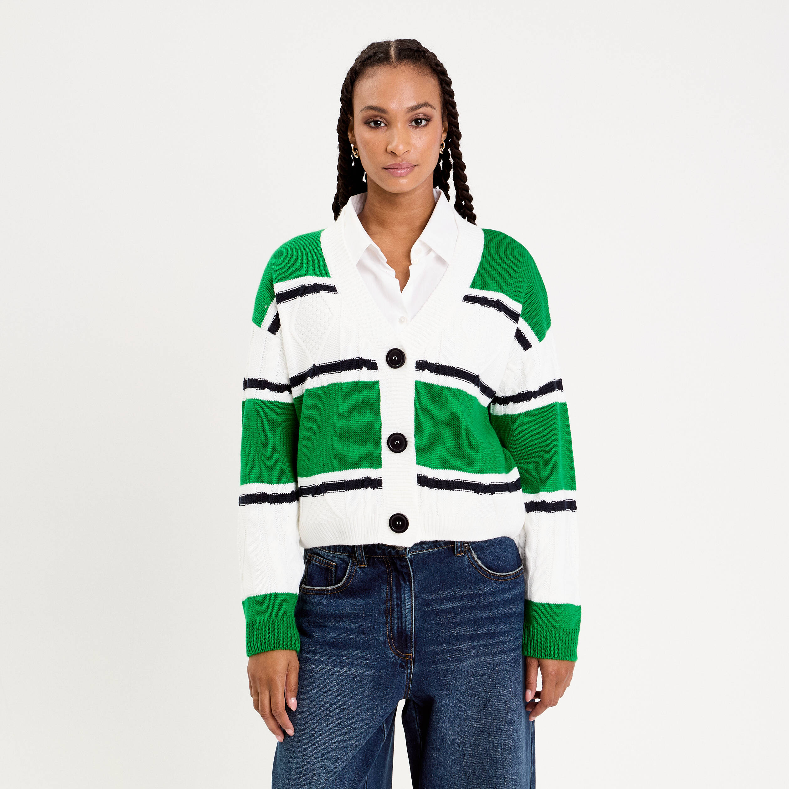Gilet manches longues vert femme