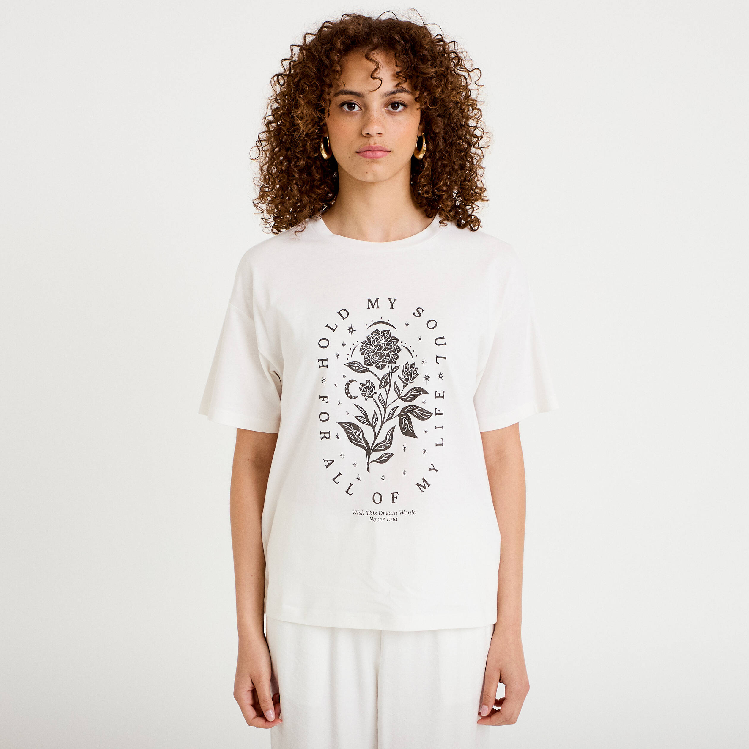 T-shirt oversize manches courtes ecru femme