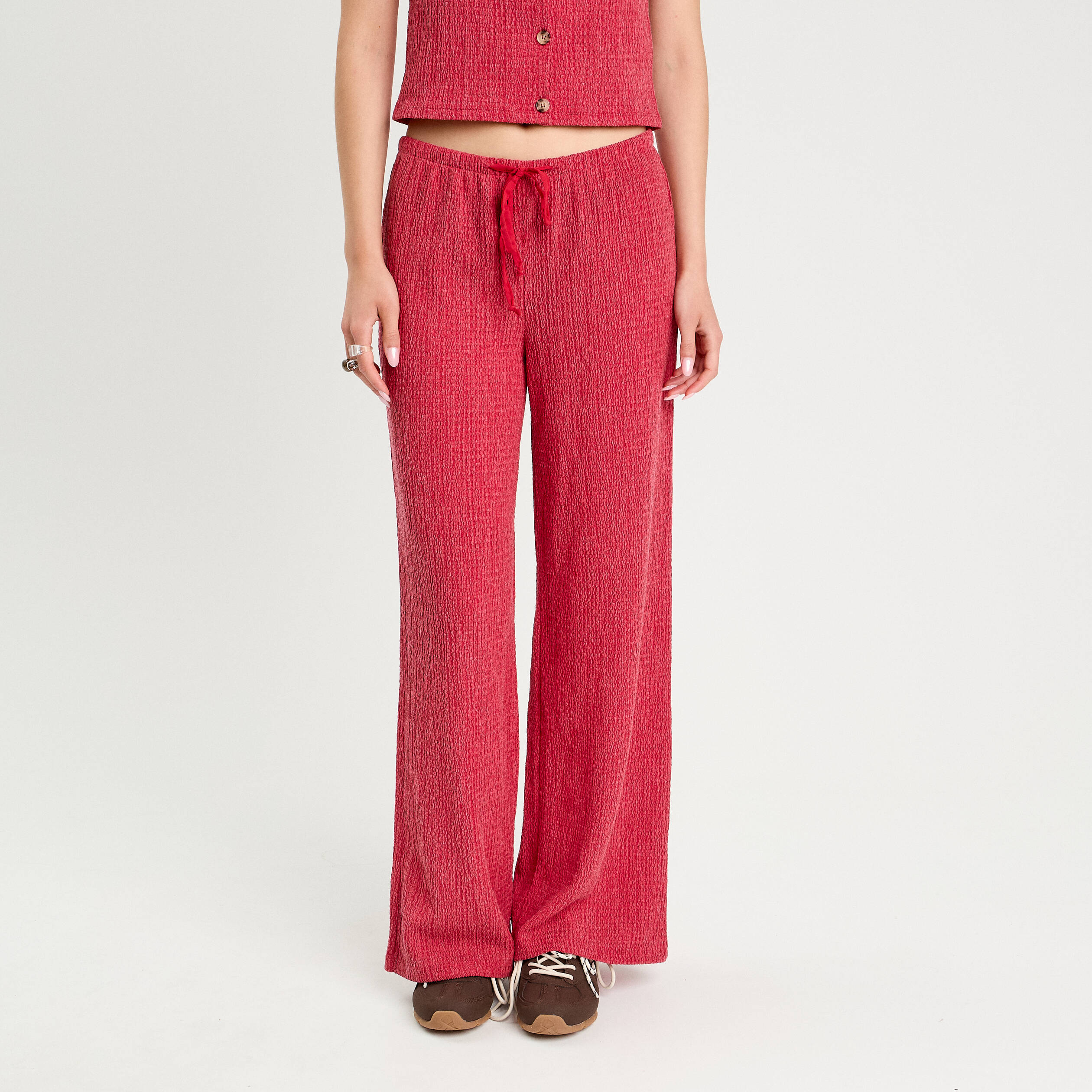 Pantalon large rouge foncé femme