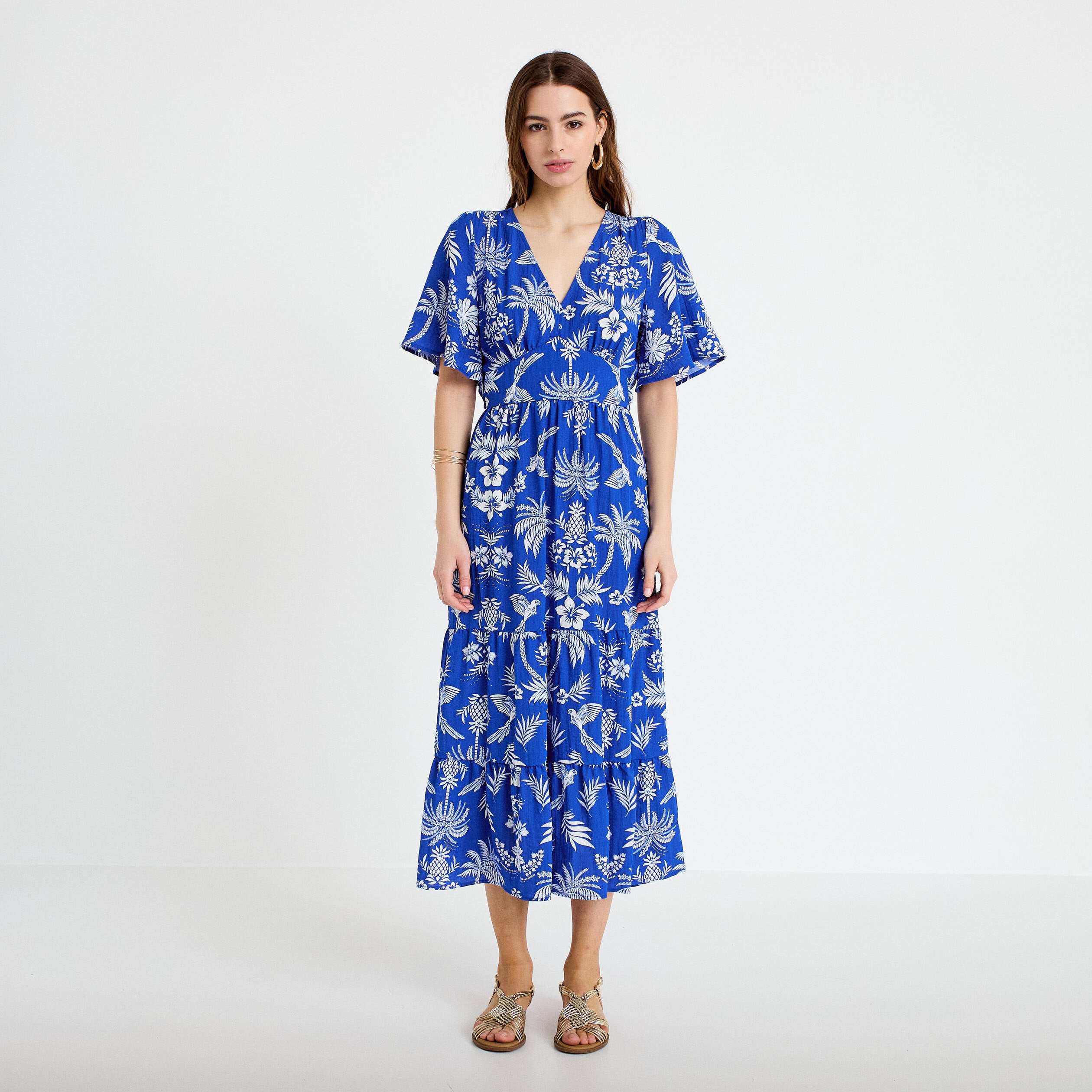 Robe &eacute;vas&eacute;e col v bleu roi femme