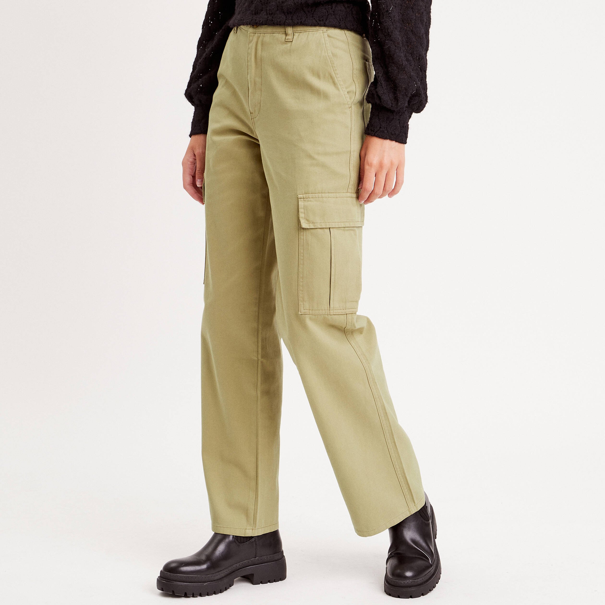 Pantalon droit cargo vert olive femme Vibs