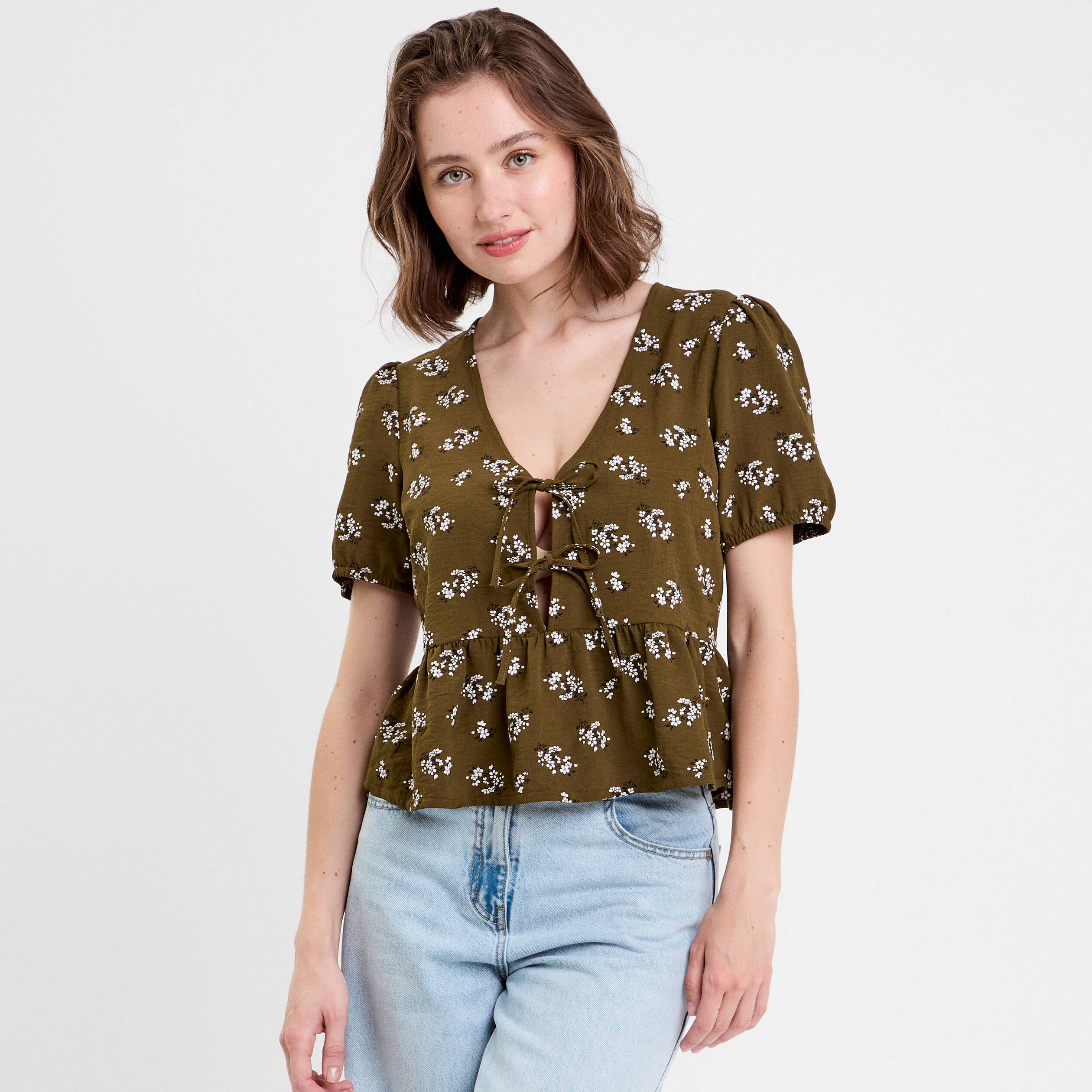 blouse noeuds devant vert kaki femme Blouse noeuds devant vert kaki femme