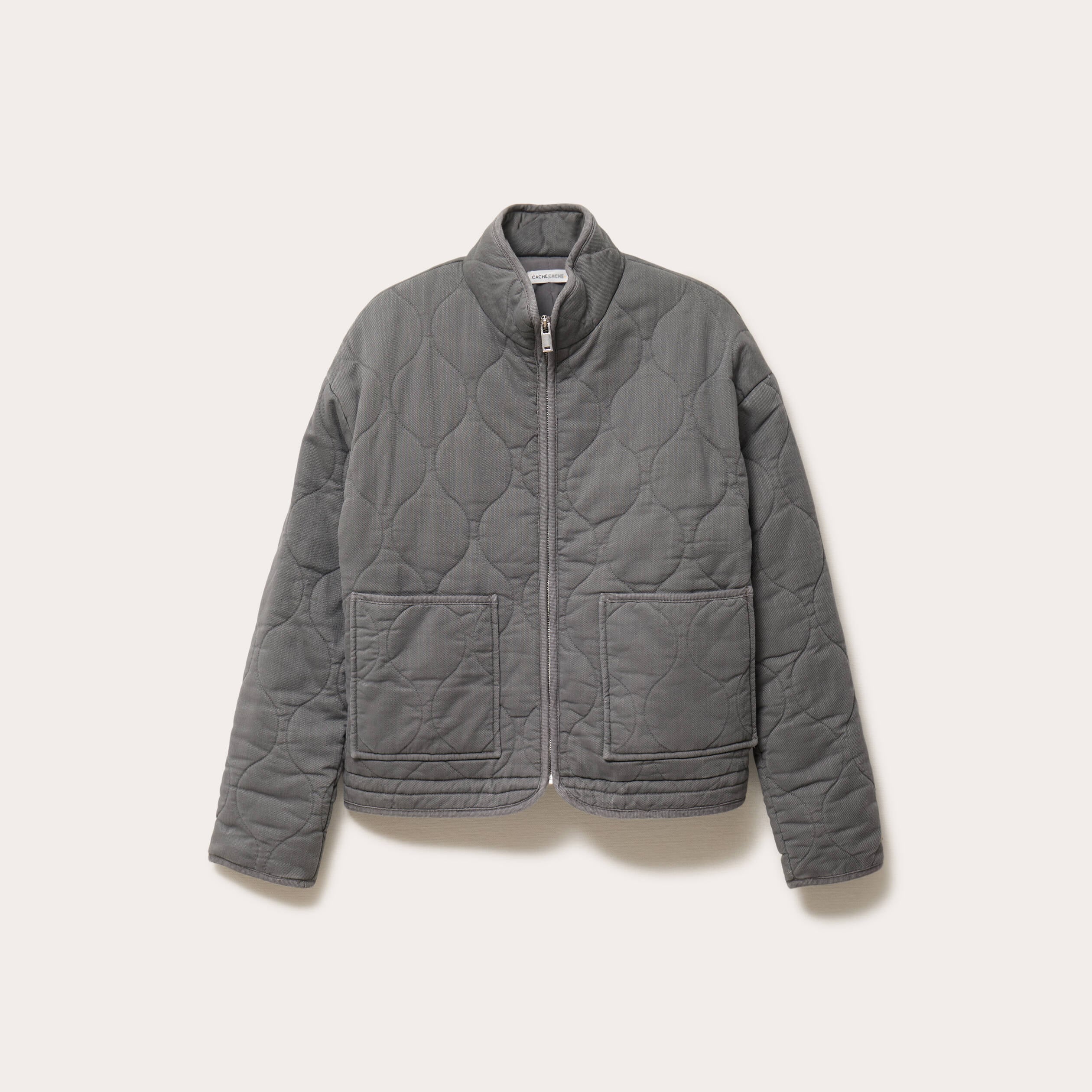 Veste matelass&eacute;e zipp&eacute;e gris clair femme