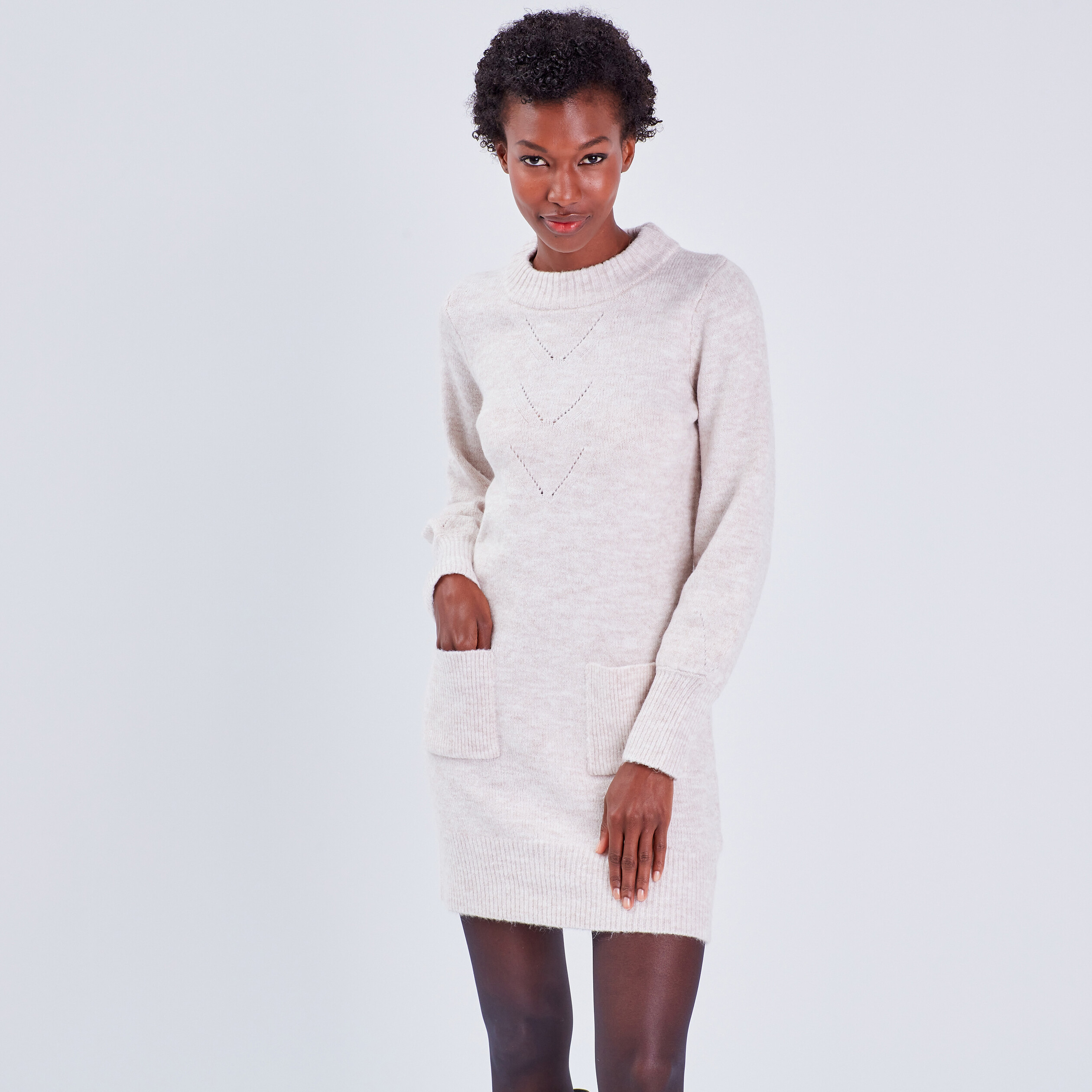 Robe pull droite sable femme