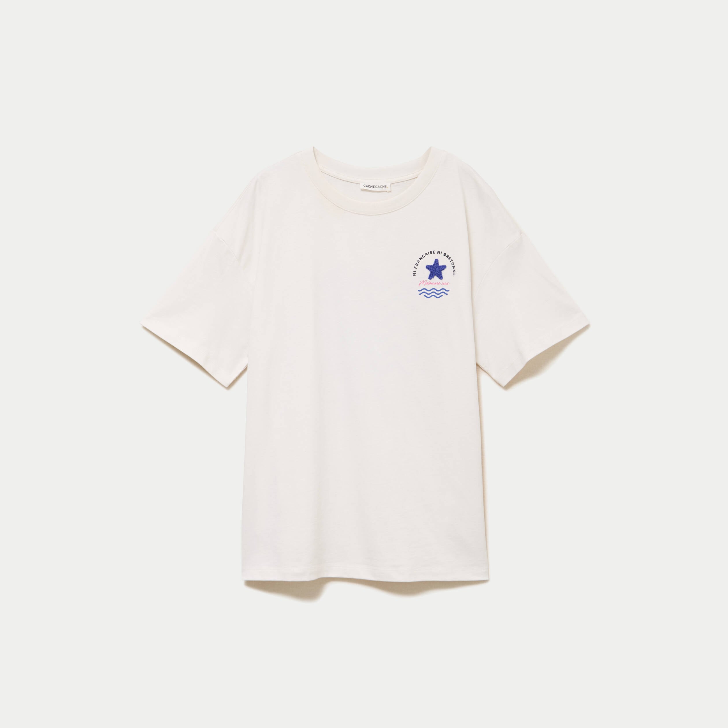 T-shirt col rond manches courtes ecru femme