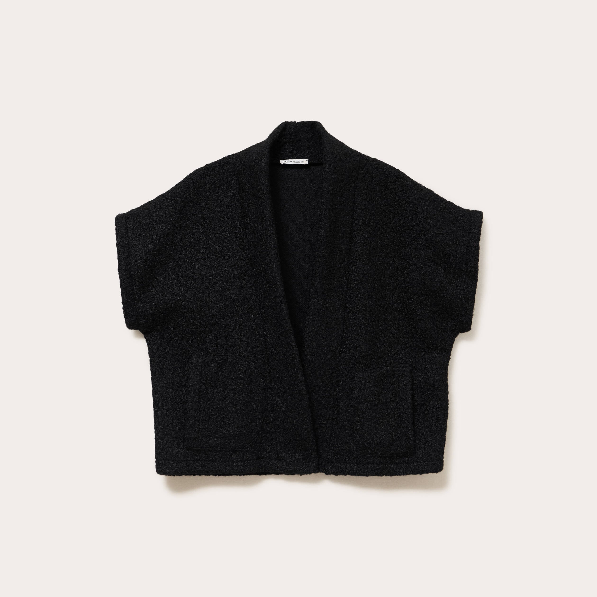 Gilet oversize cropped manches courtes noir femme