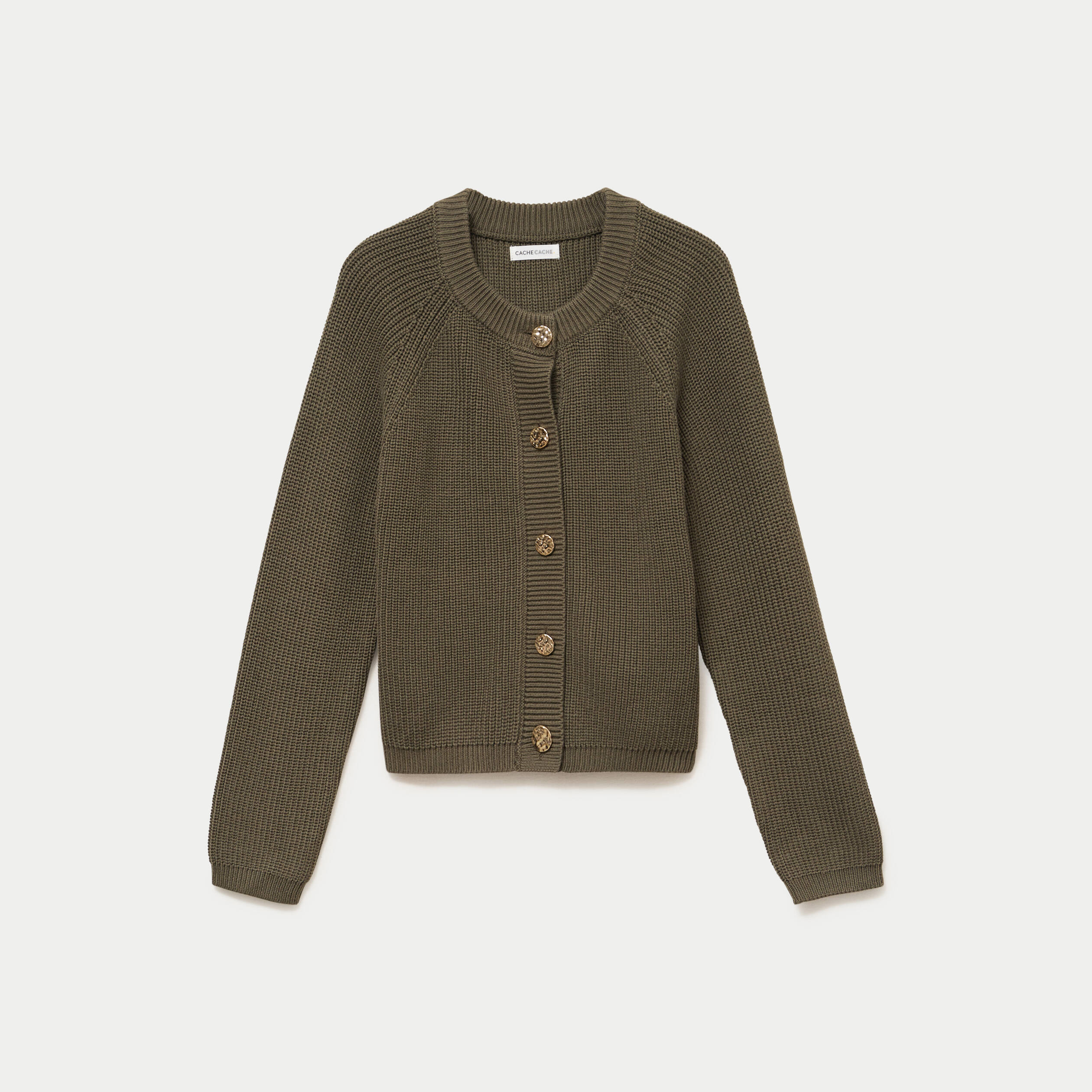 Gilet manches longues vert kaki femme