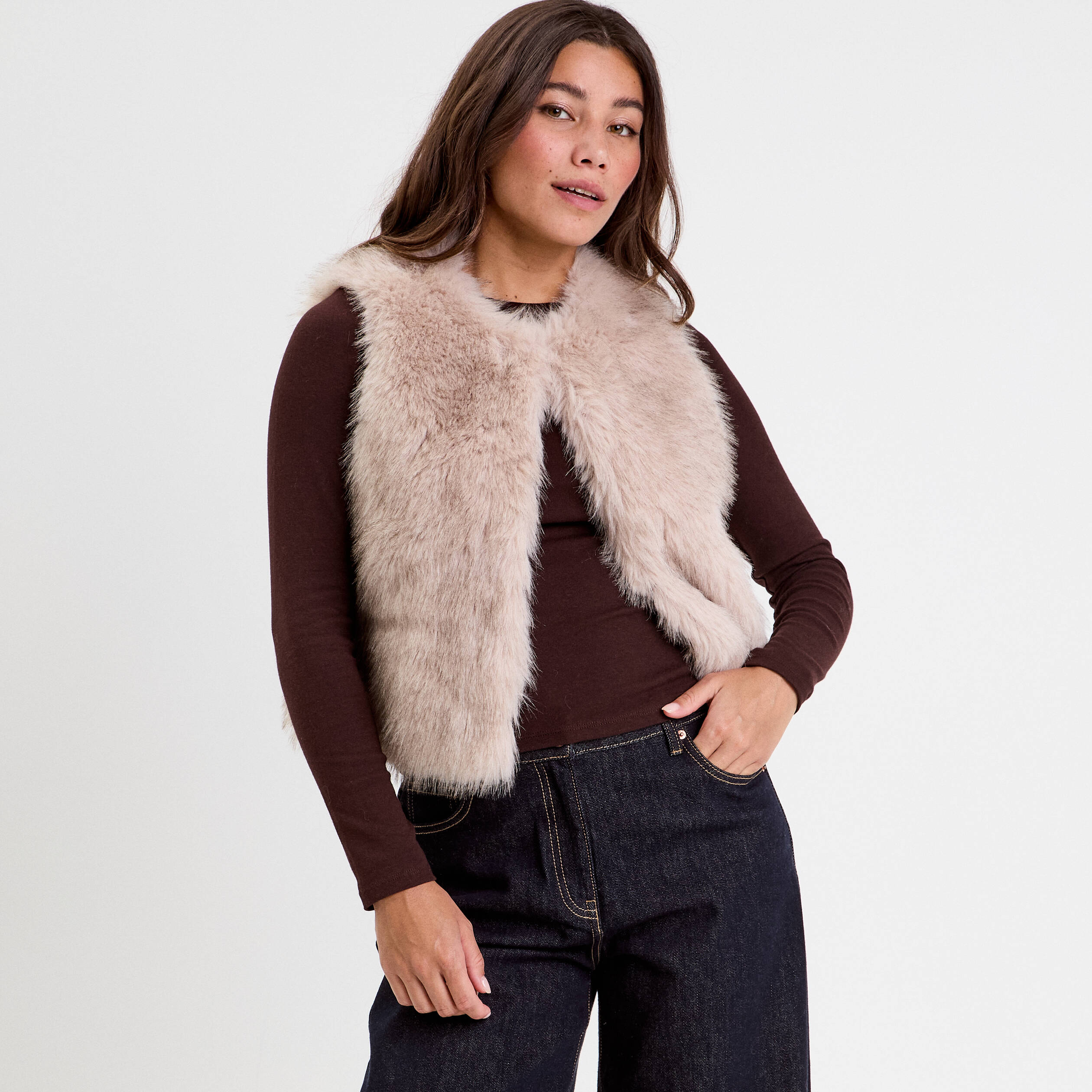 Gilet sans manches fausse fourrure sable femme Vibs