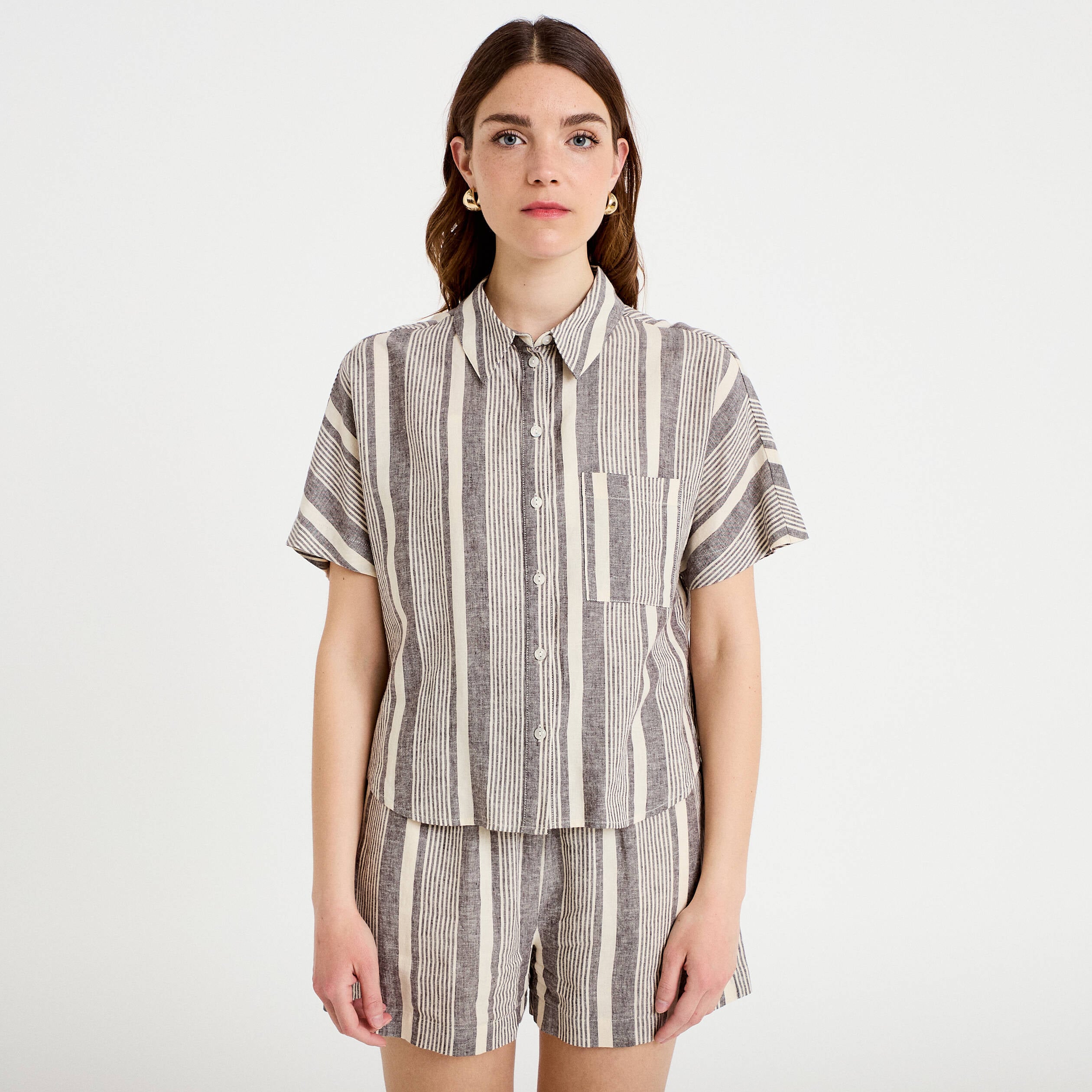 Chemise droite courte col classique blanc femme