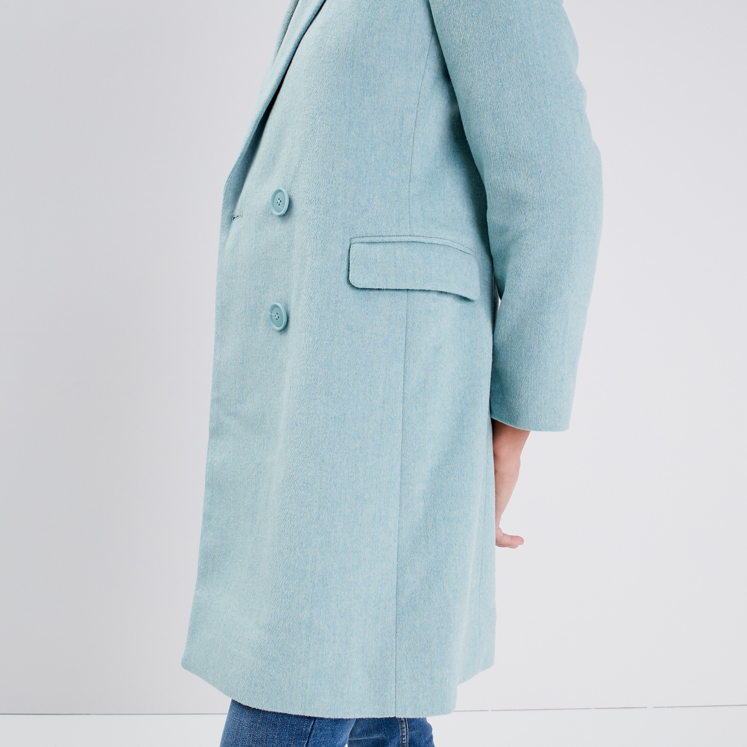 Manteau droit boutonné bleu turquoise femme
