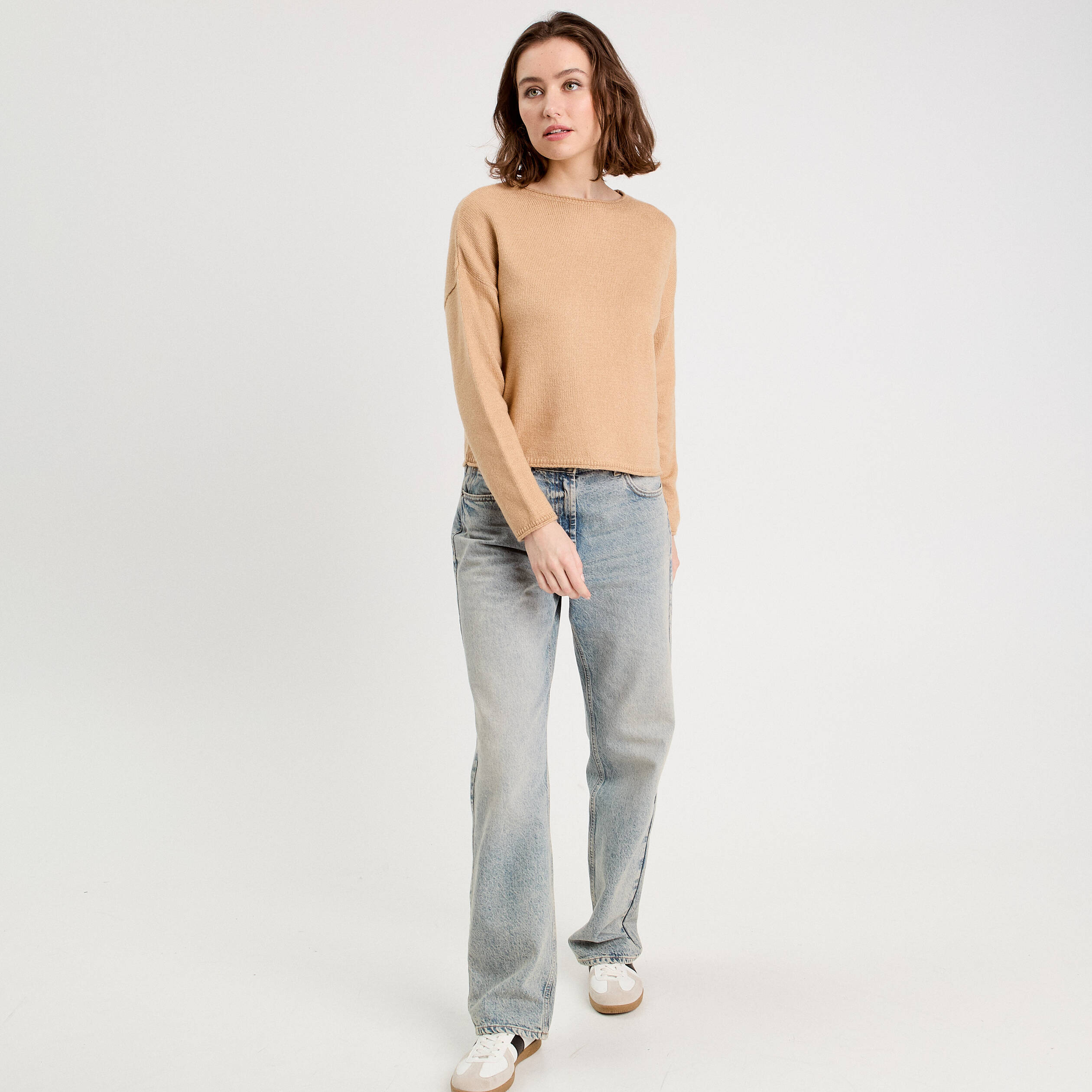 Pull manches longues beige femme