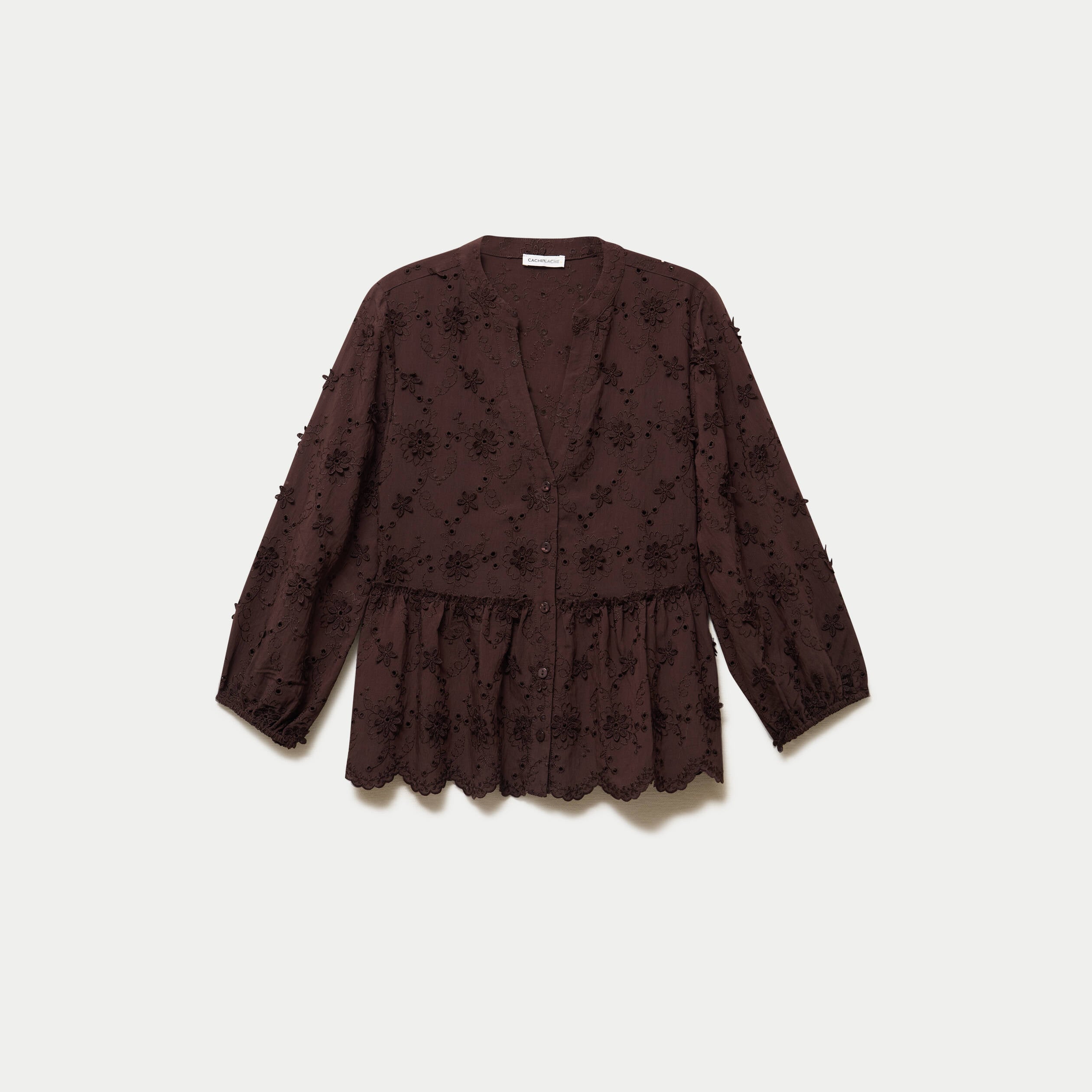 Blouse &agrave; motif en relief marron fonc&eacute; femme