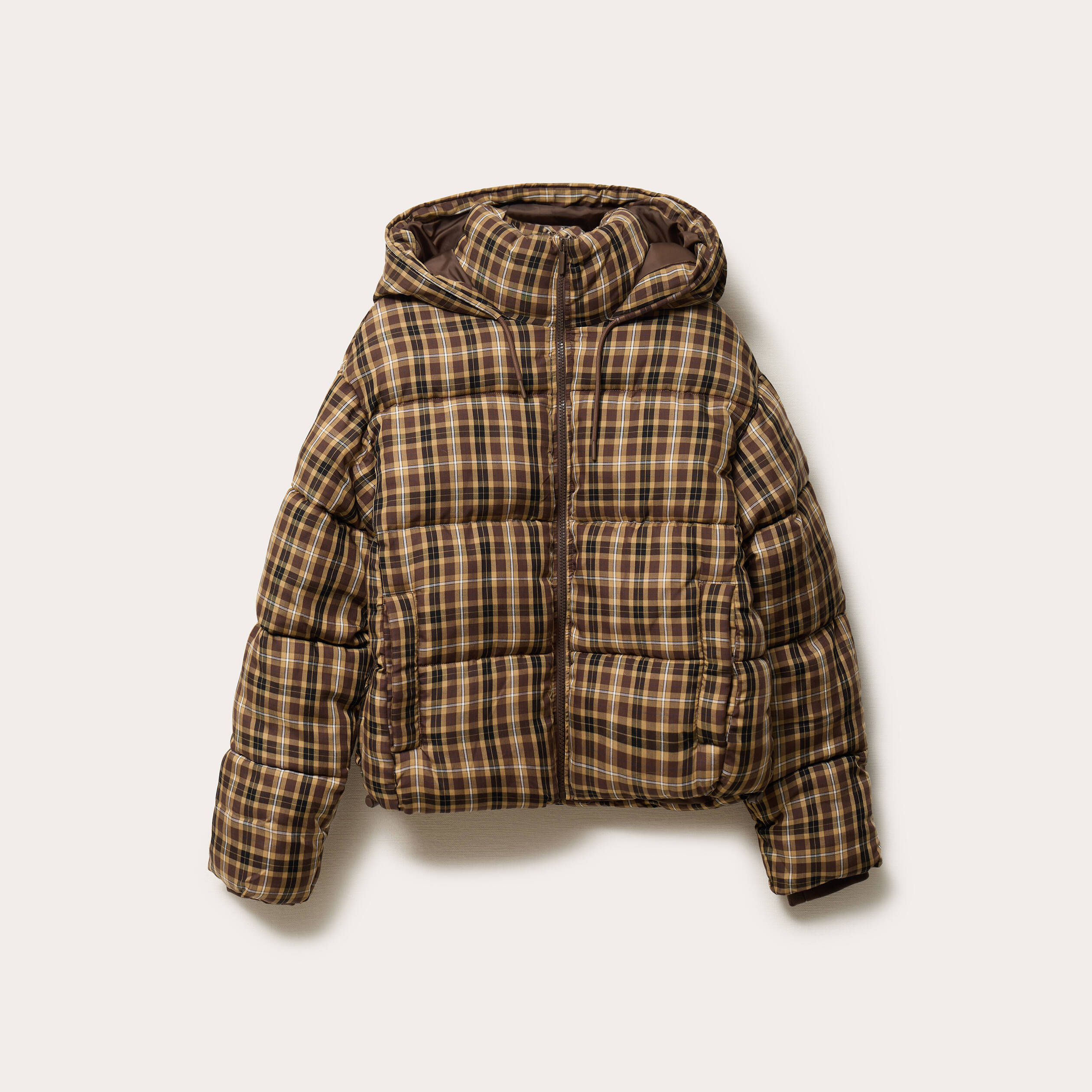 Doudoune courte bas resserré capuche marron foncé femme Vibs