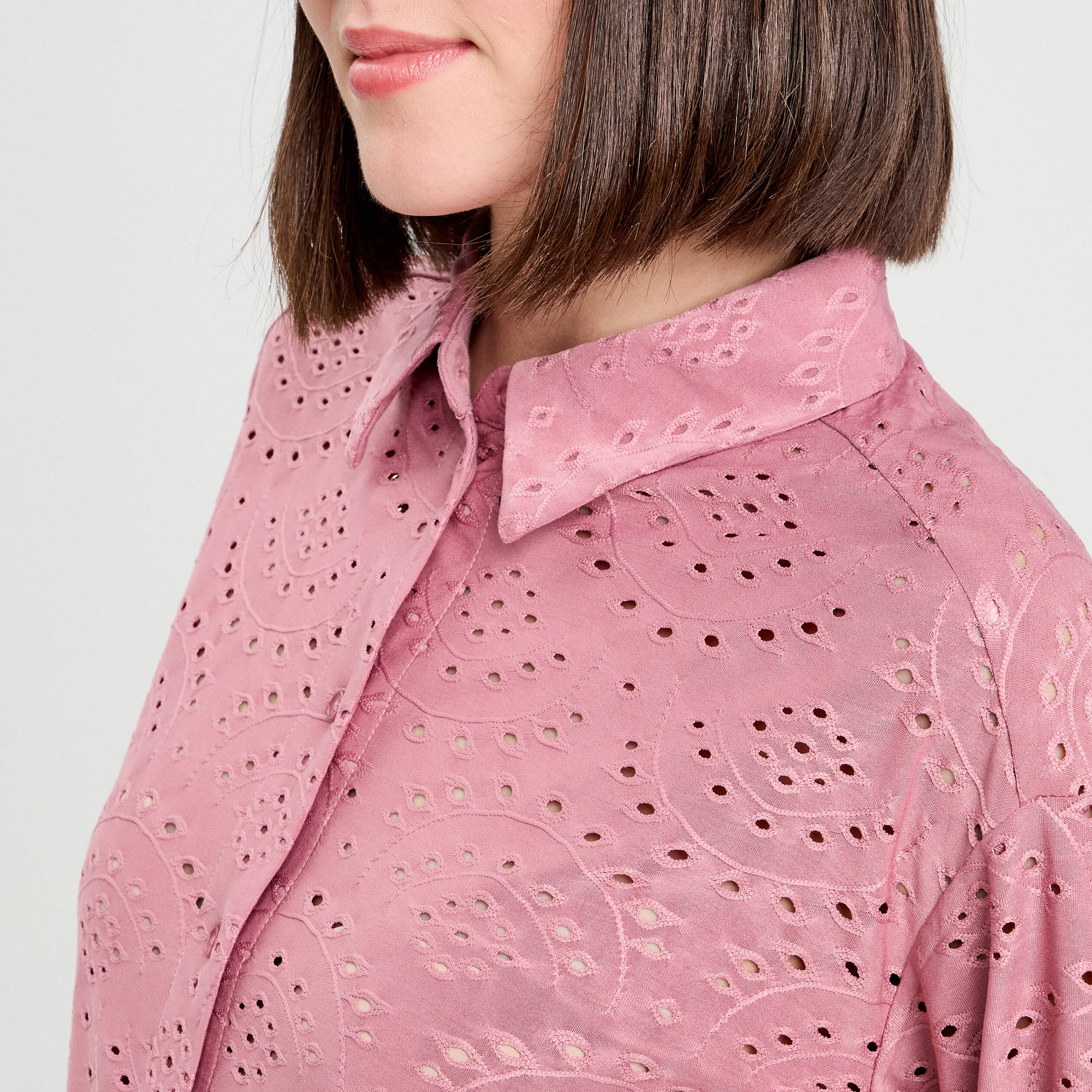 Blouse broderie anglaise vieux rose femme