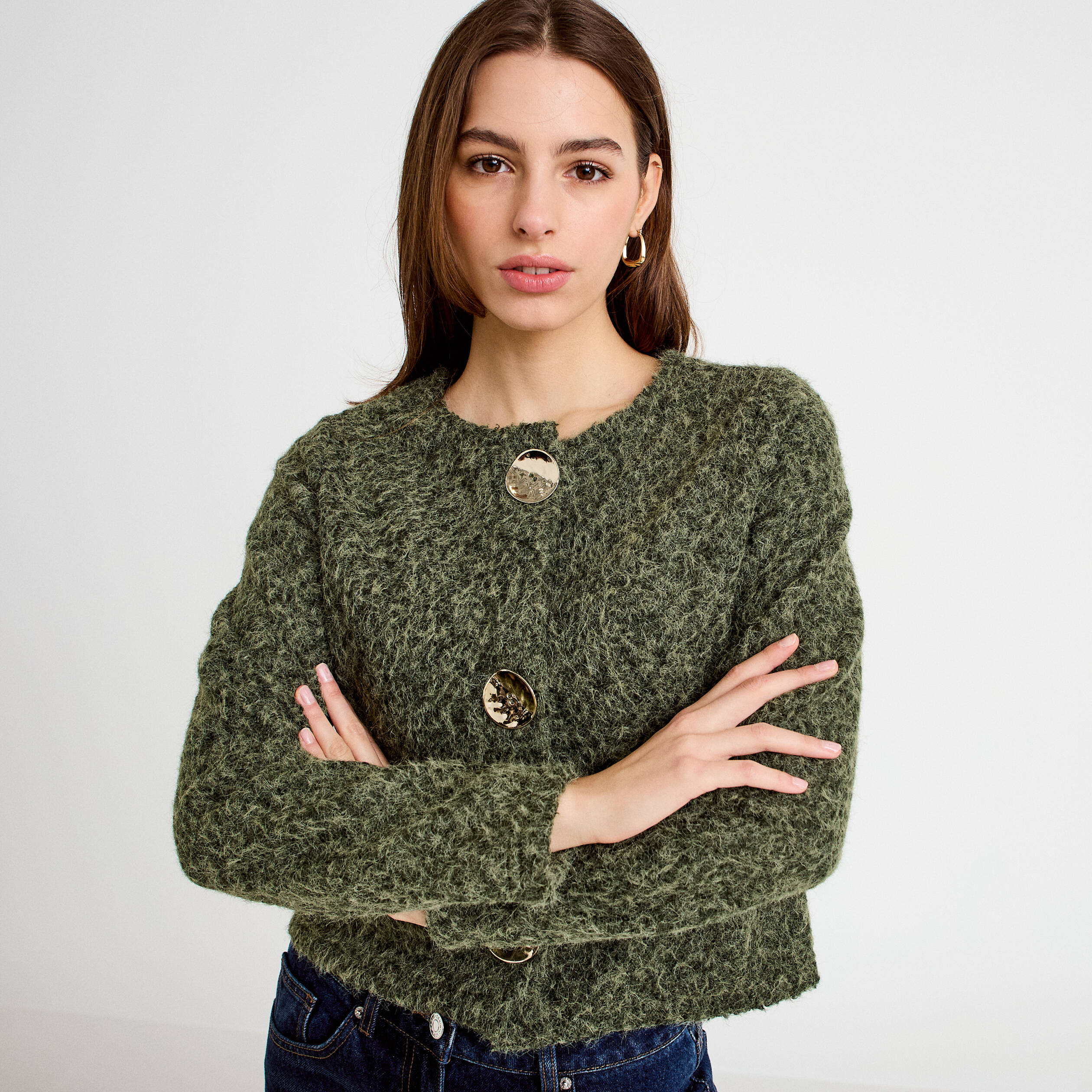 Veste effet polaire vert kaki femme