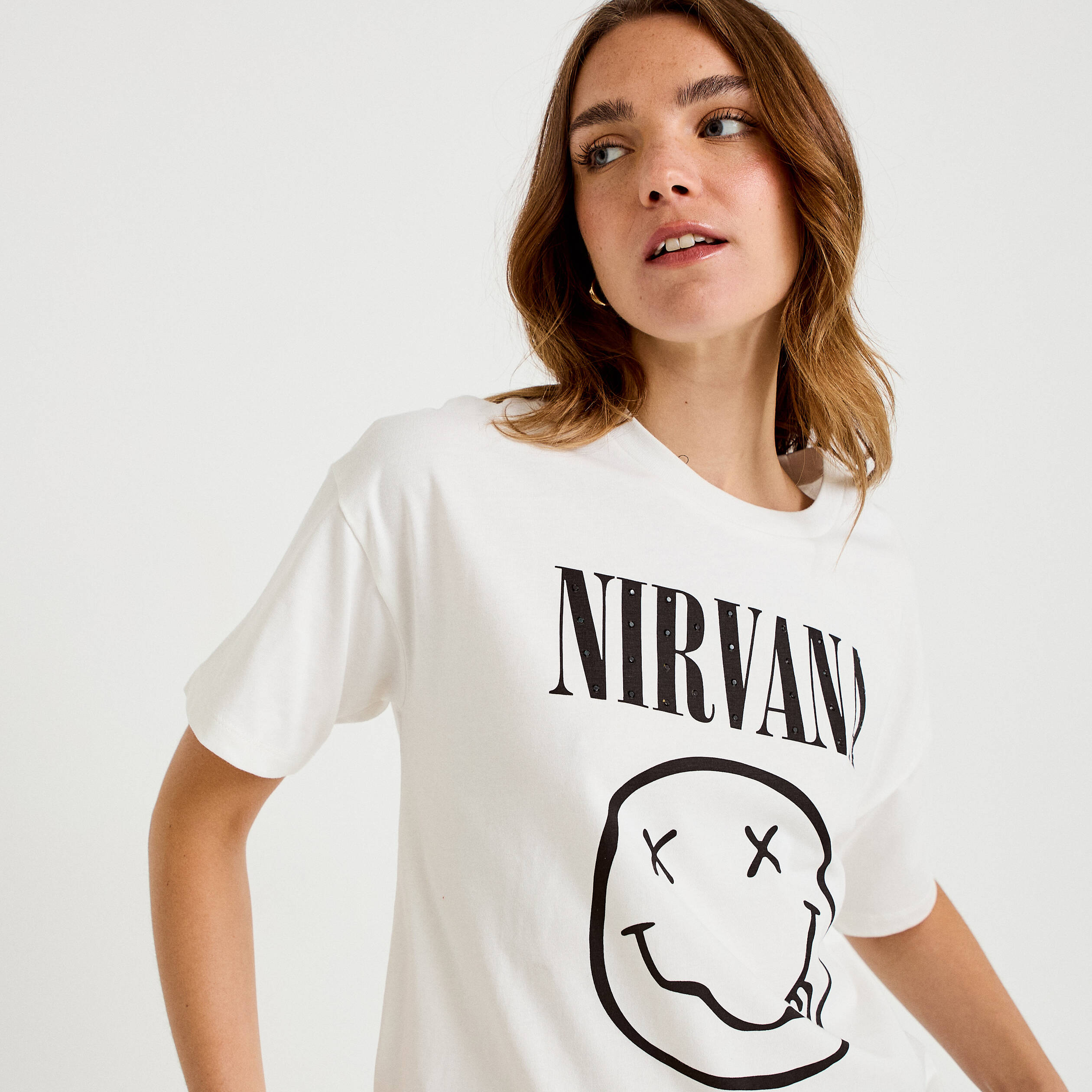 T-shirt oversize manches courtes ecru femme