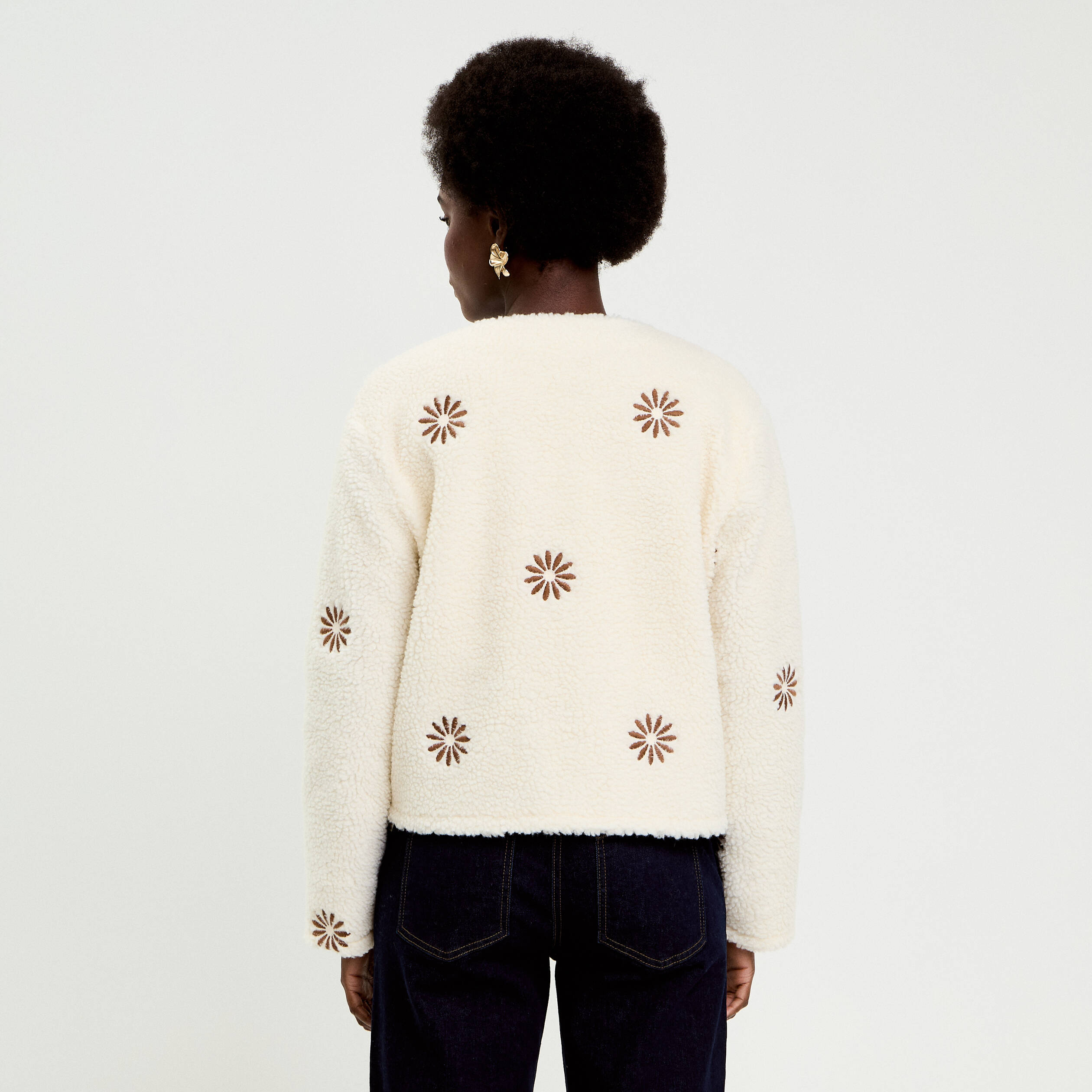 Gilet brod&eacute; effet polaire blanc femme