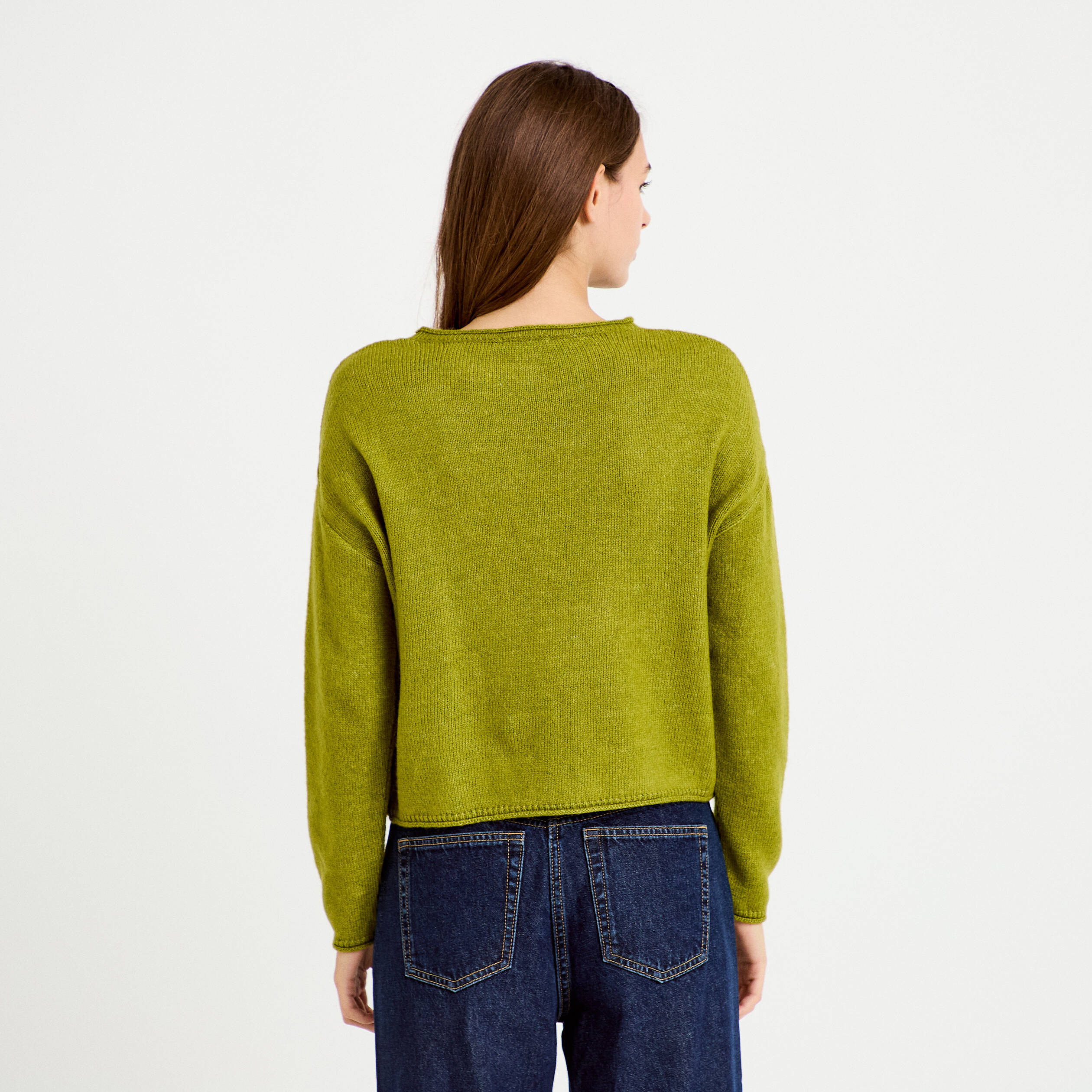 Pull manches longues vert fonc&eacute; femme