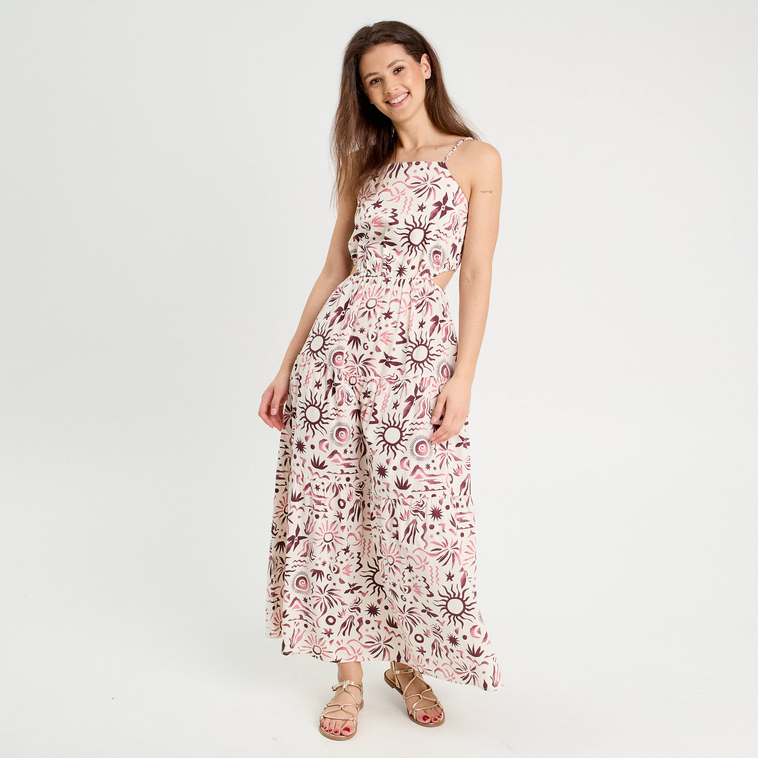 robe longue evasee ouvertures rose femme Robe longue évasée ouvertures rose femme