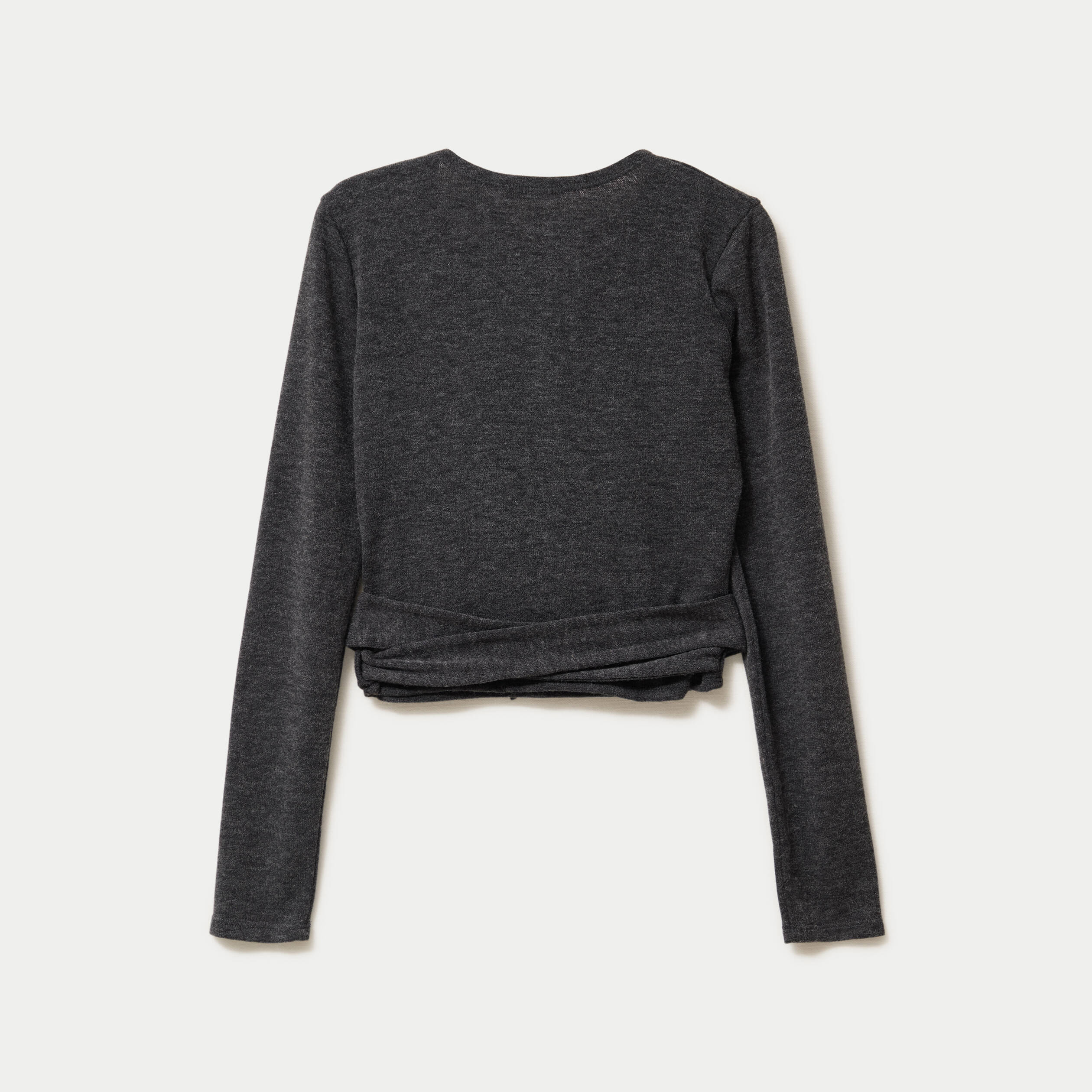 Cache-coeur droit manches longues gris fonc&eacute; femme