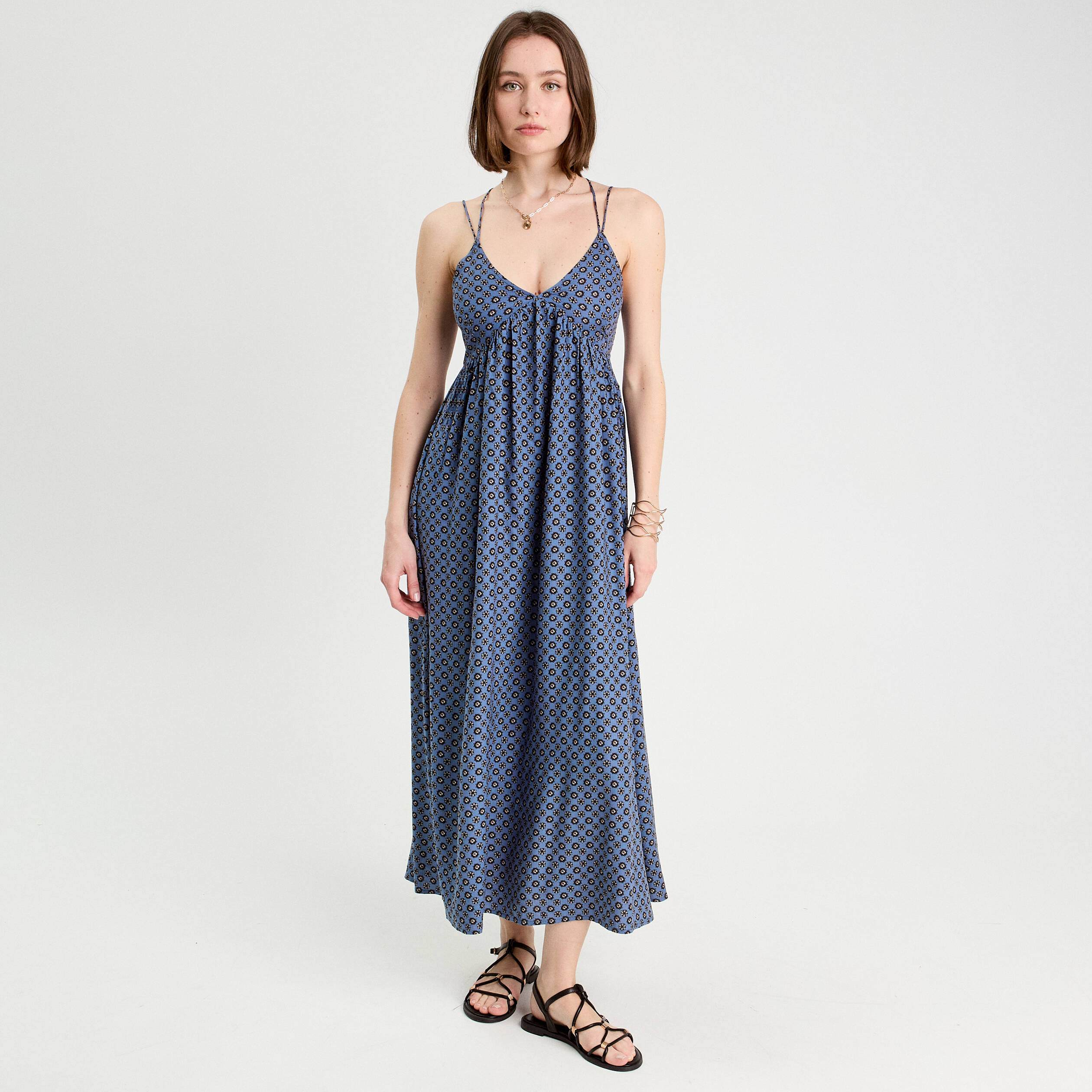 robe longue evasee bretelles bleu petrole femme Robe longue évasée bretelles bleu pétrole femme