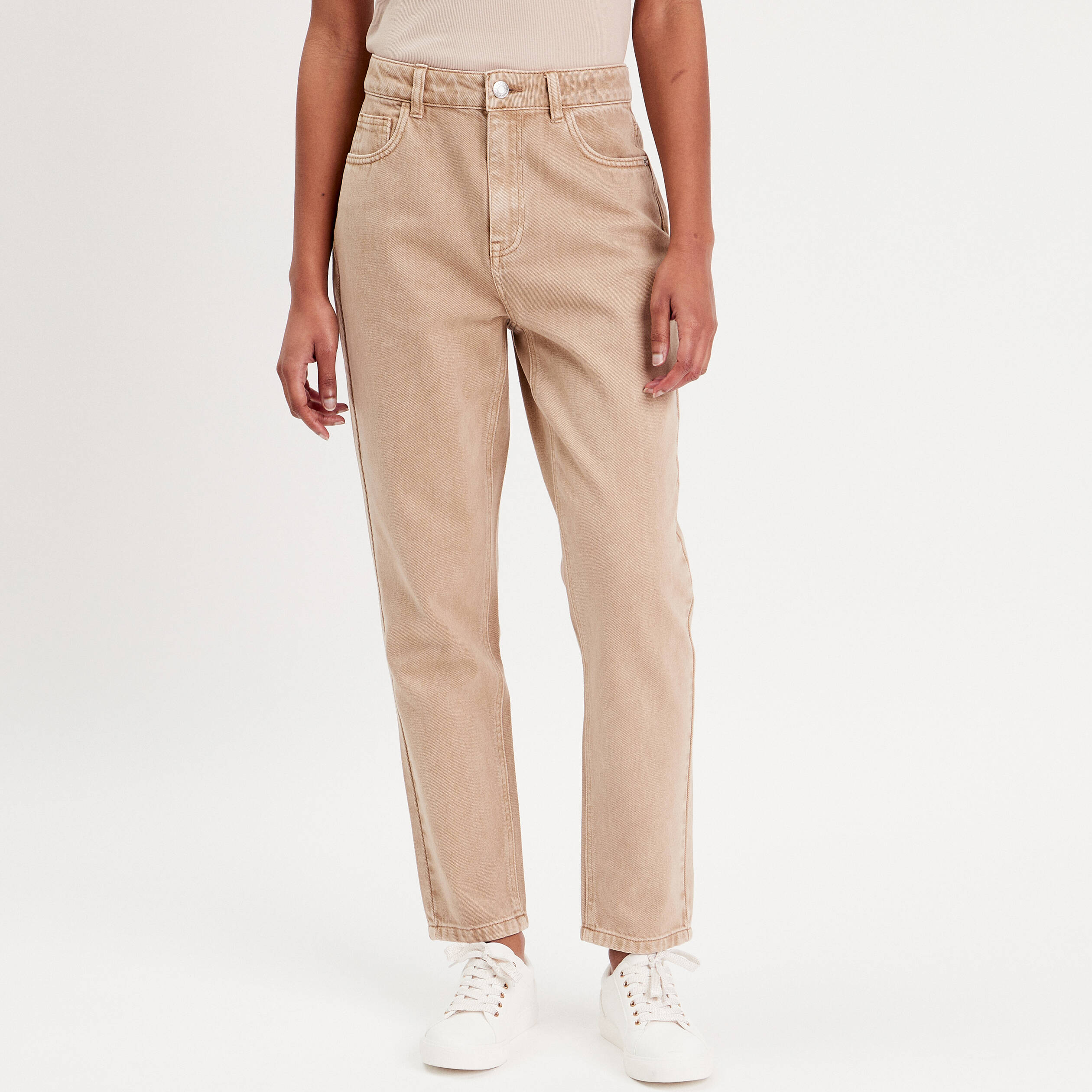 Jeans mom taille haute sable femme