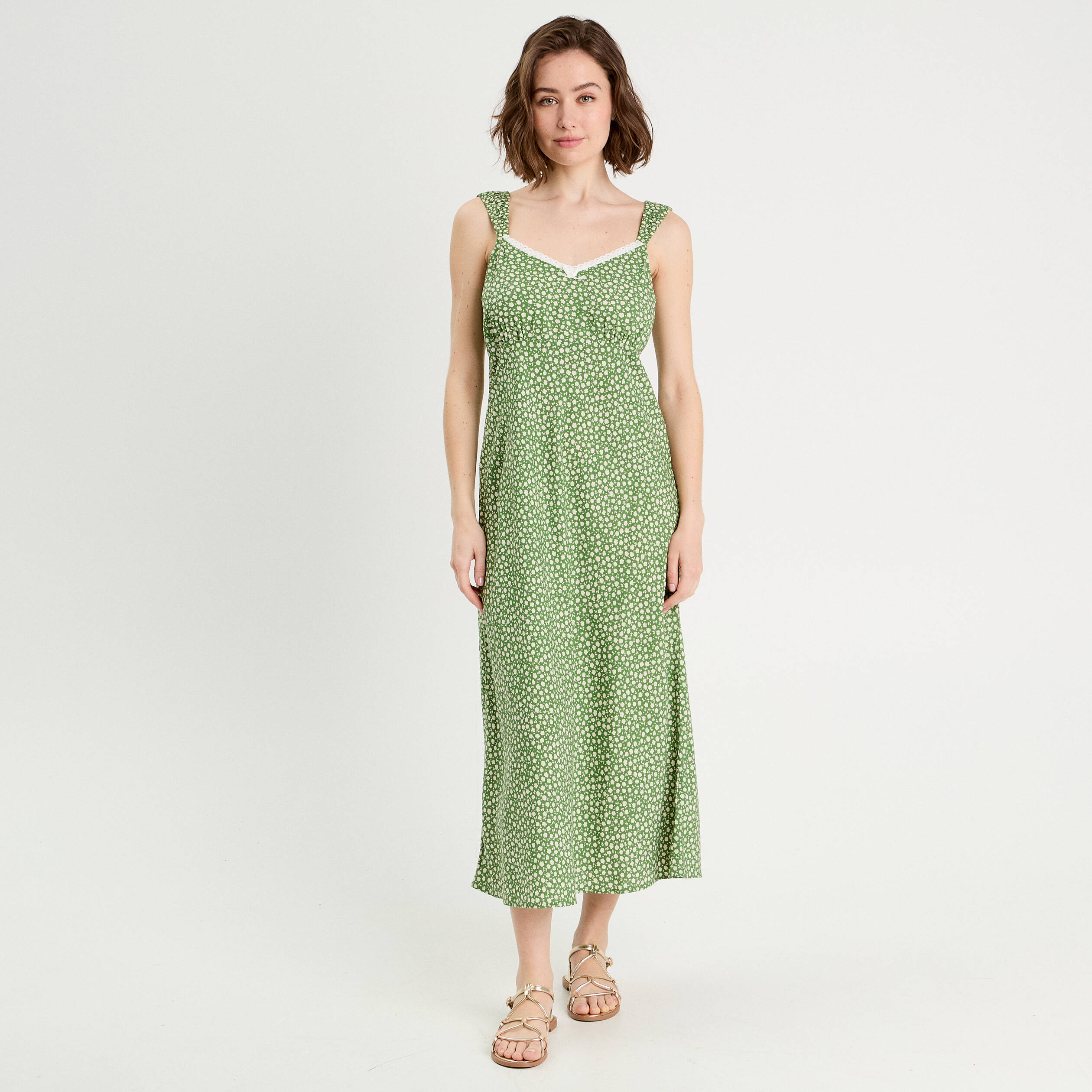 robe longue evasee vert kaki femme Robe longue évasée vert kaki femme