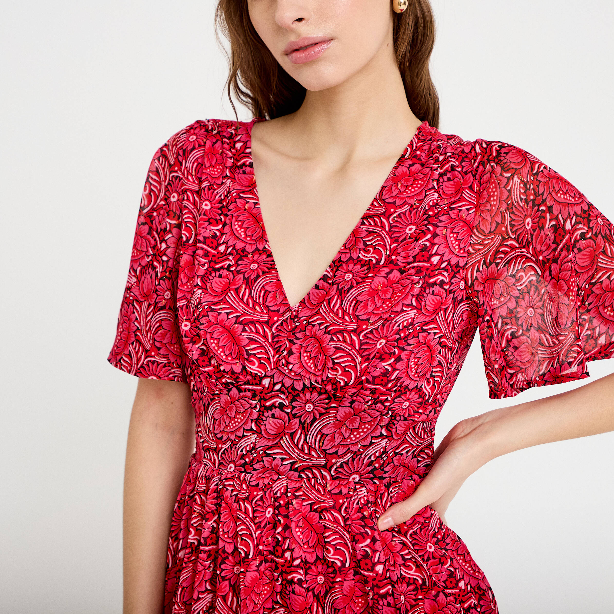 Robe longue &eacute;vas&eacute;e col en V noir femme