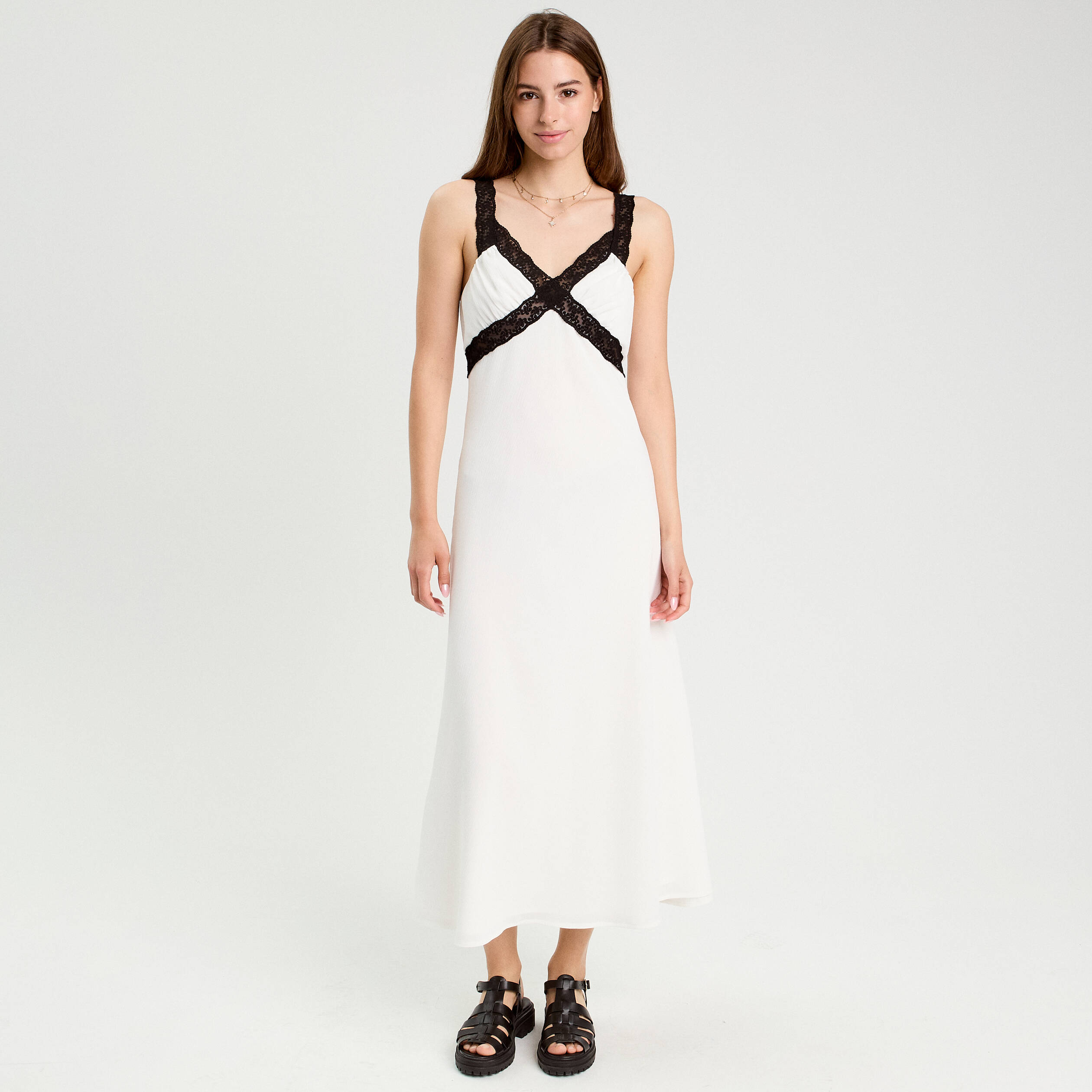 Robe longue évasée blanc femme