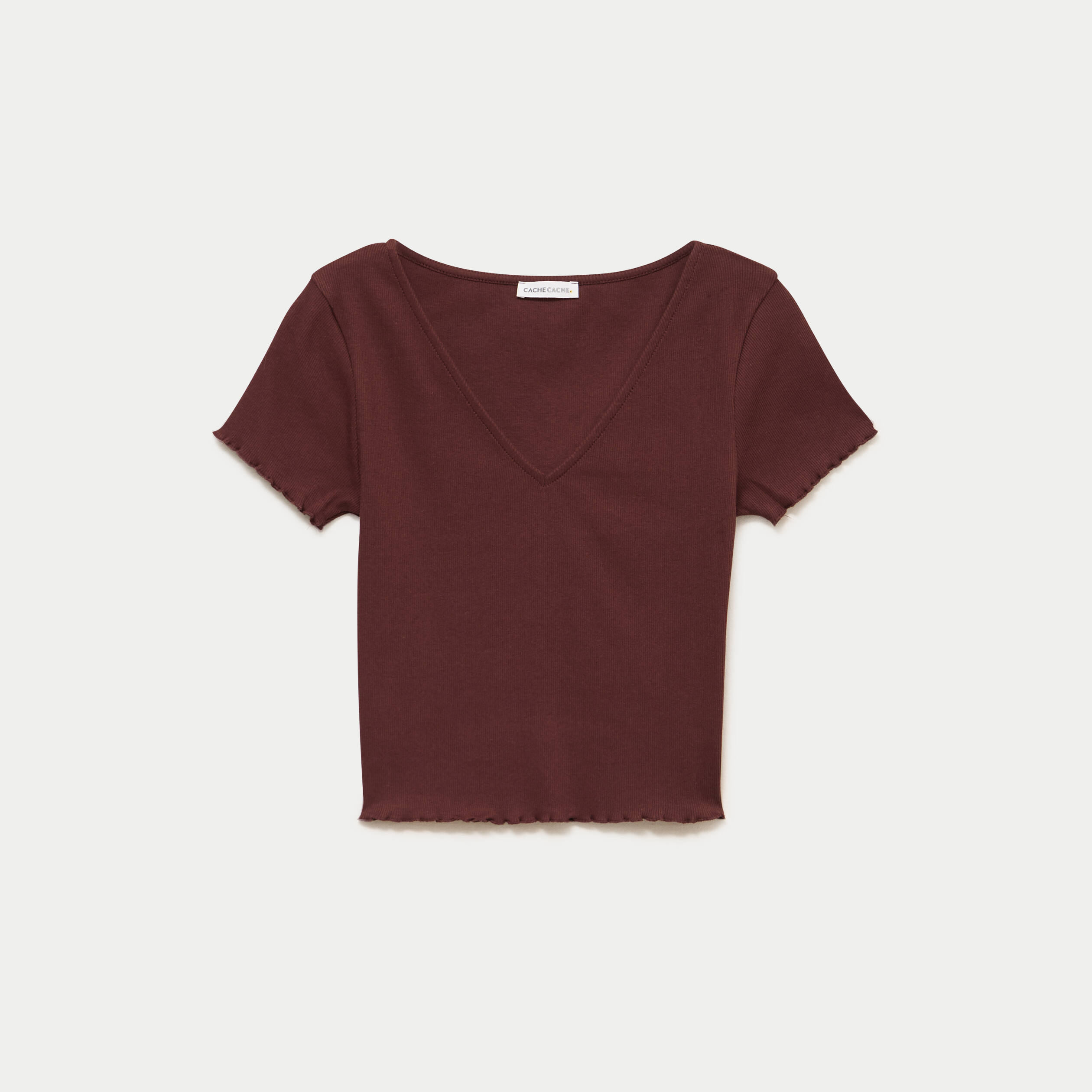 T-shirt c&ocirc;tel&eacute; manches courtes marron femme