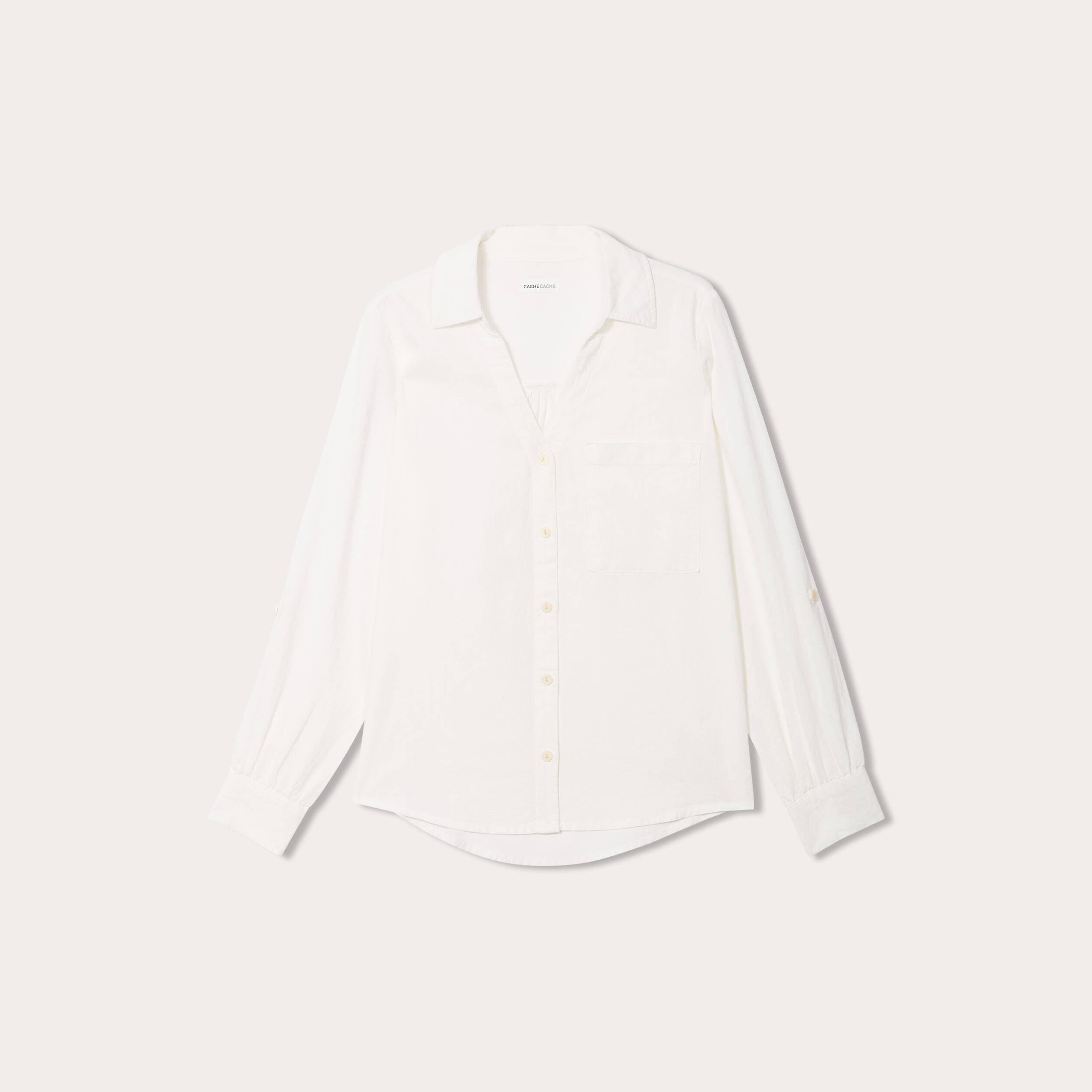 Chemise manches longues contenant du lin ecru femme