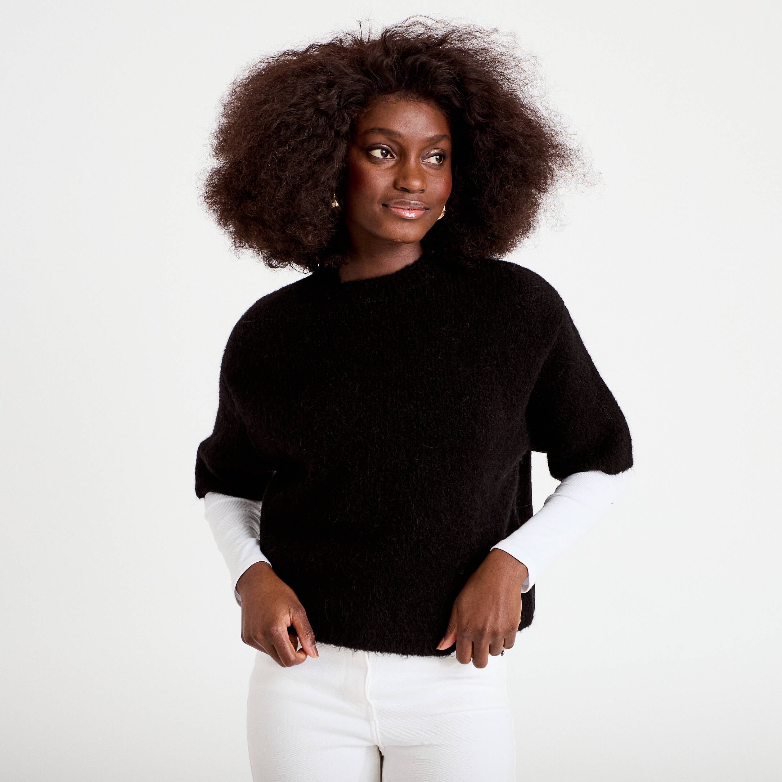 Pull manches courtes noir femme