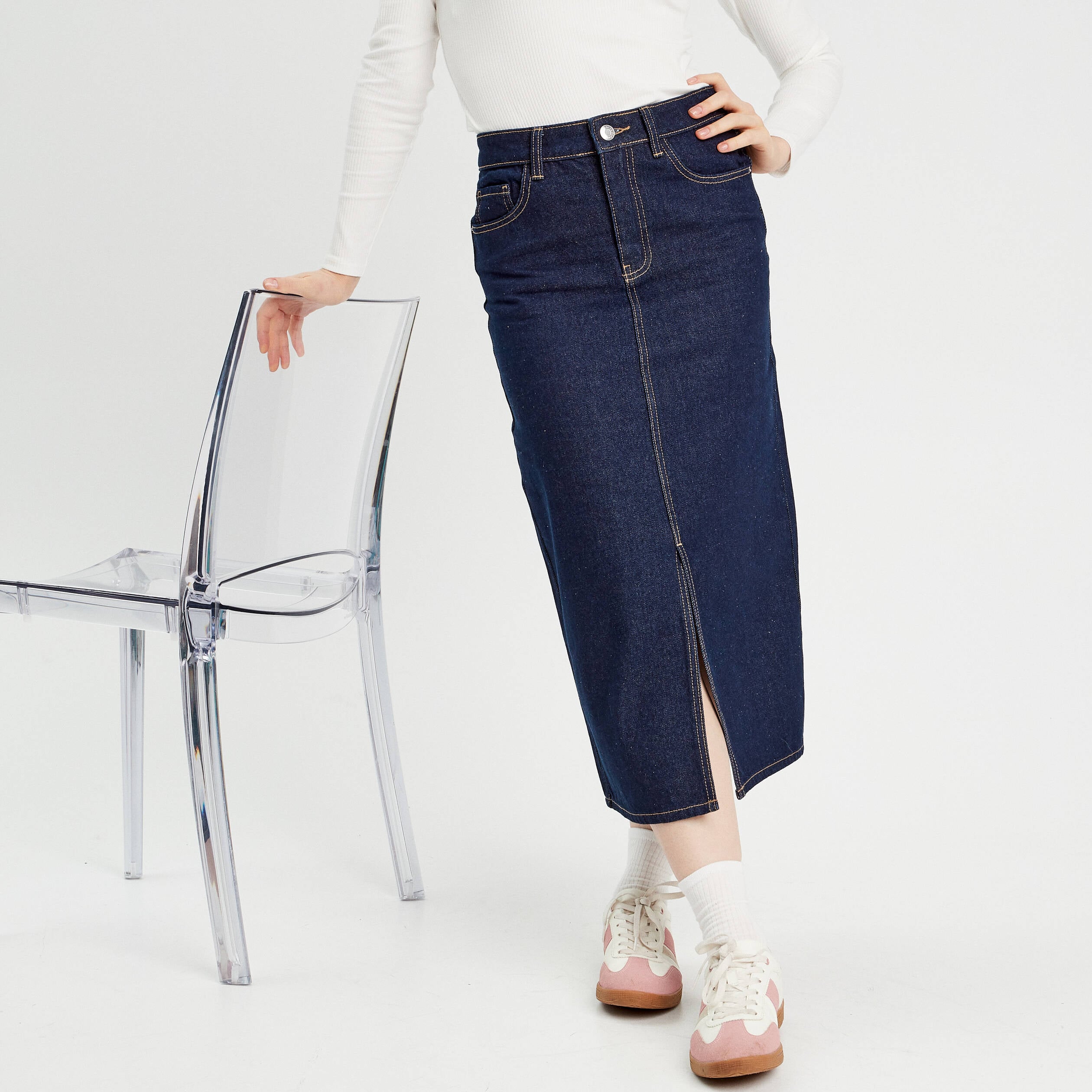 Jupe crayon taille standard denim brut femme