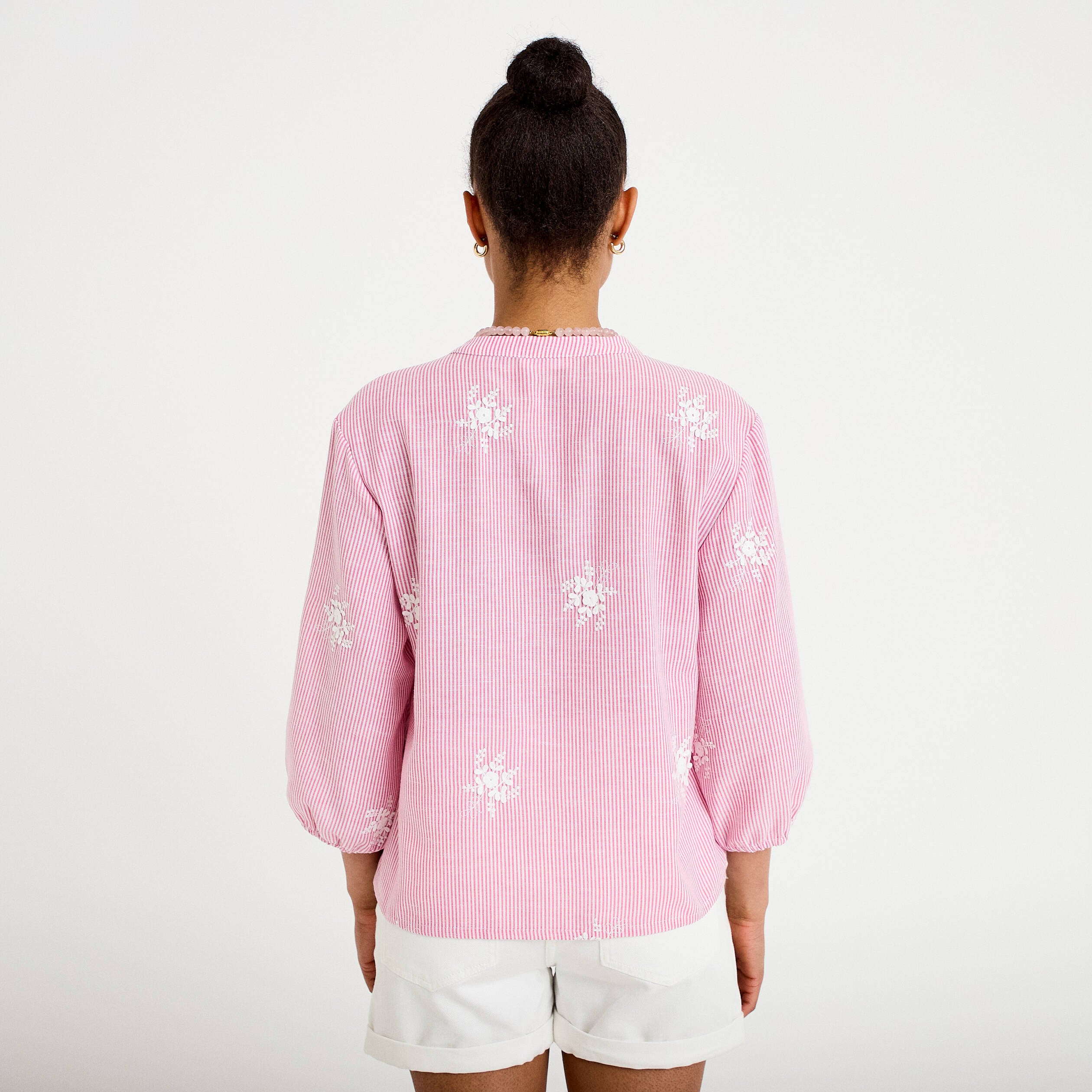 Blouse col tunisien rose femme
