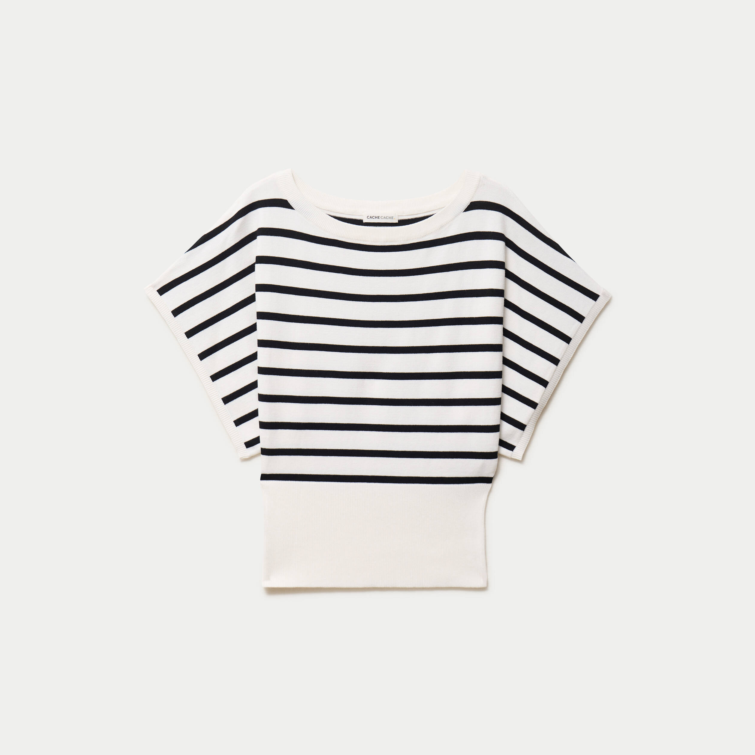 Pull ample manches courtes col rond blanc femme